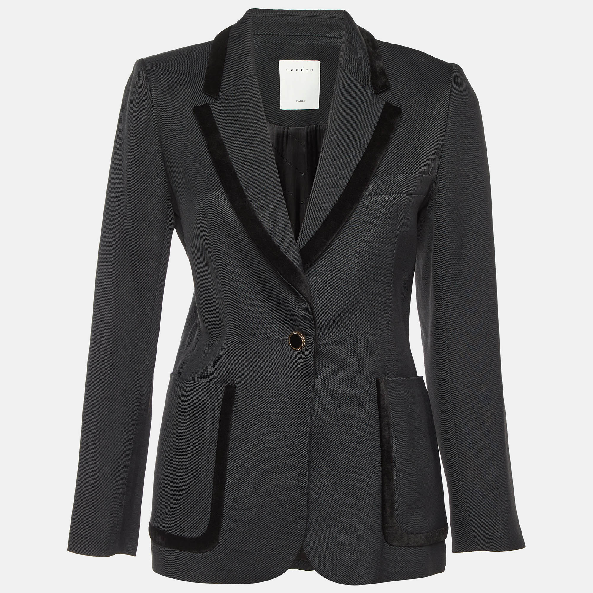 

Sandro Black Gabardine Tailored Jacket S