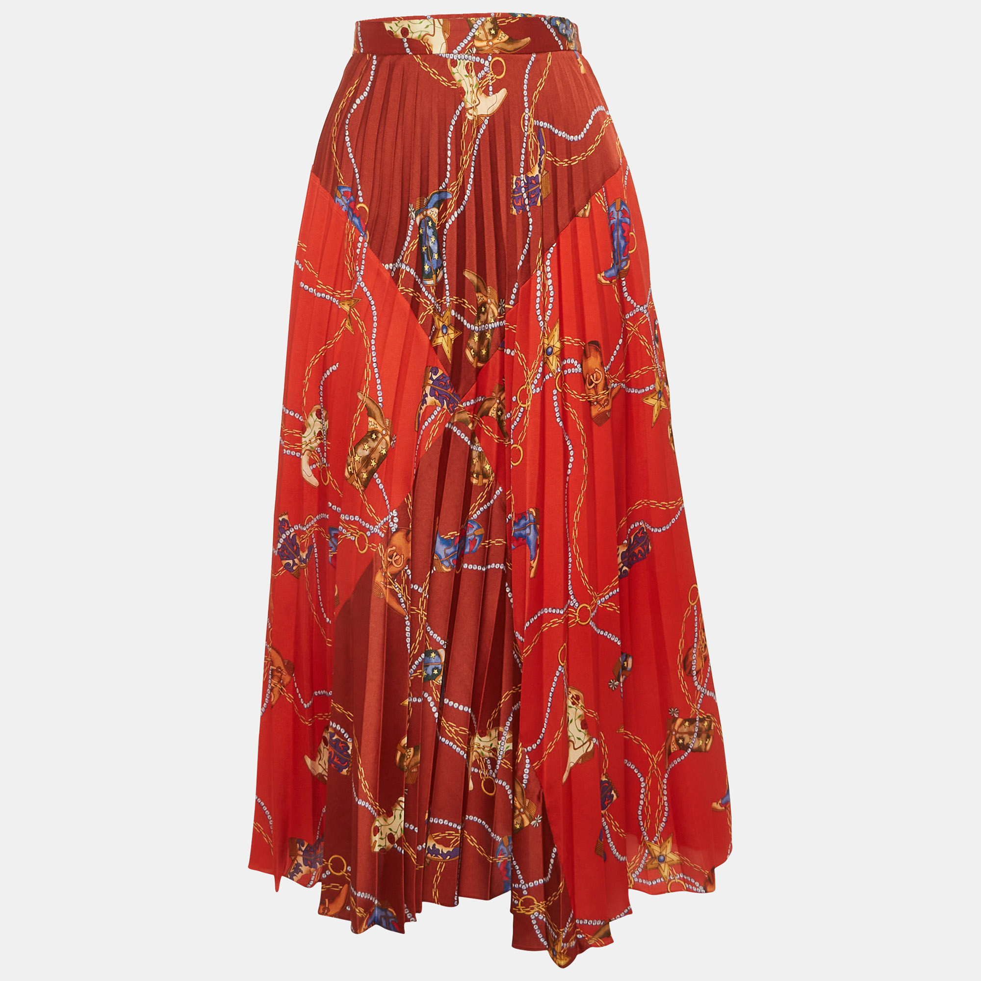 

Sandro Red Printed Crepe Plisse Maxi Skirt M