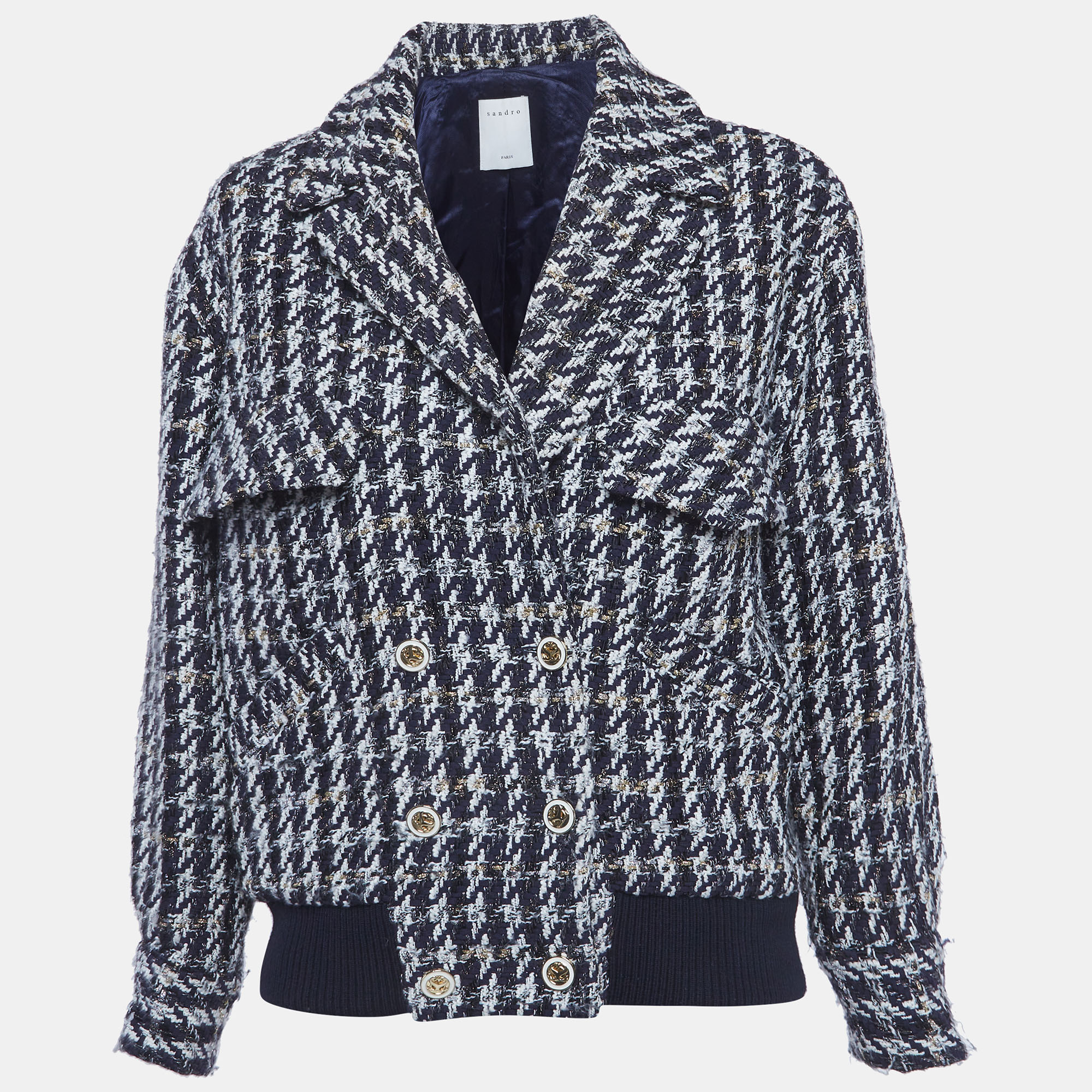 

Sandro Blue/White Houndstooth Double Breasted Jacket S