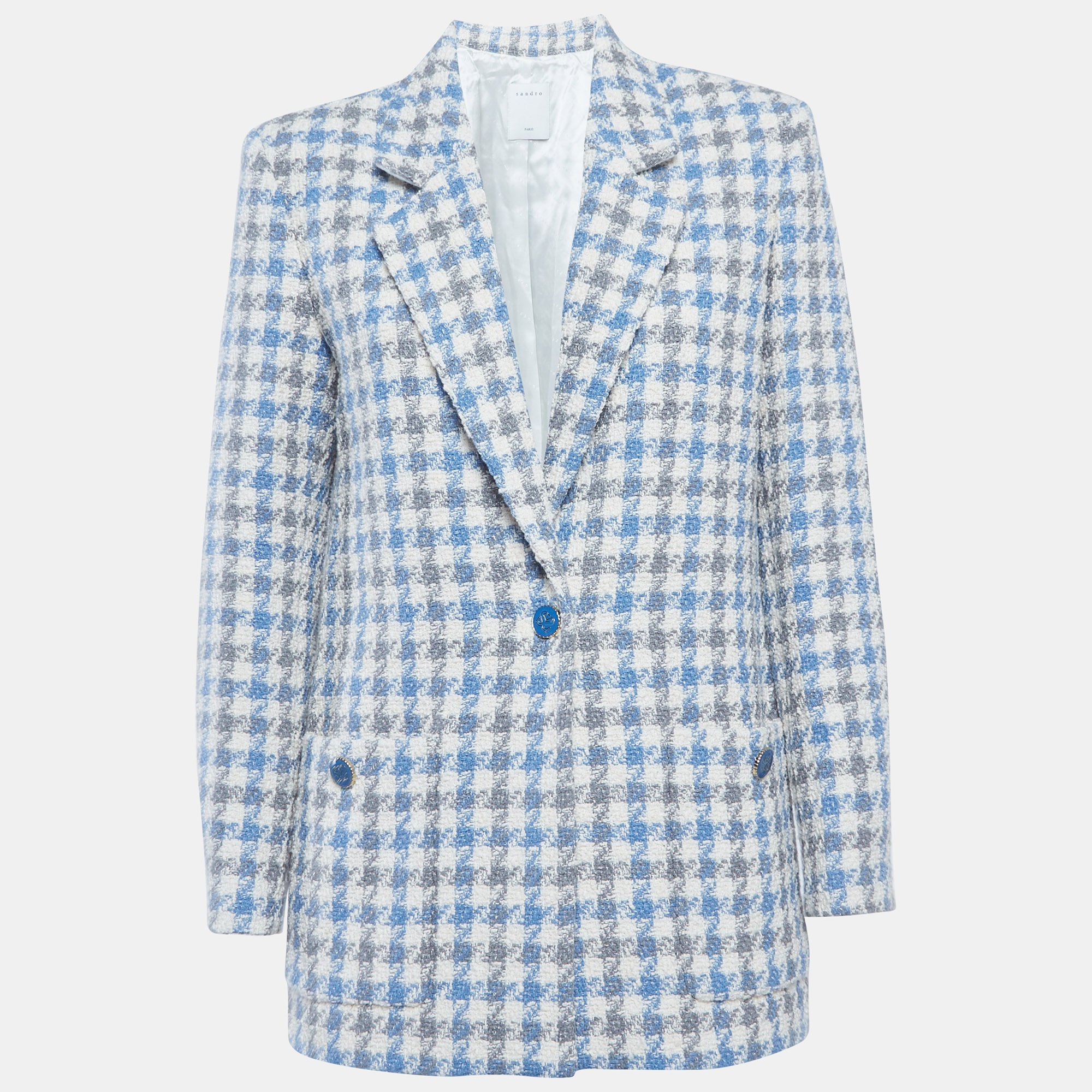 

Sandro Blue Houndstooth Tweed Blazer M