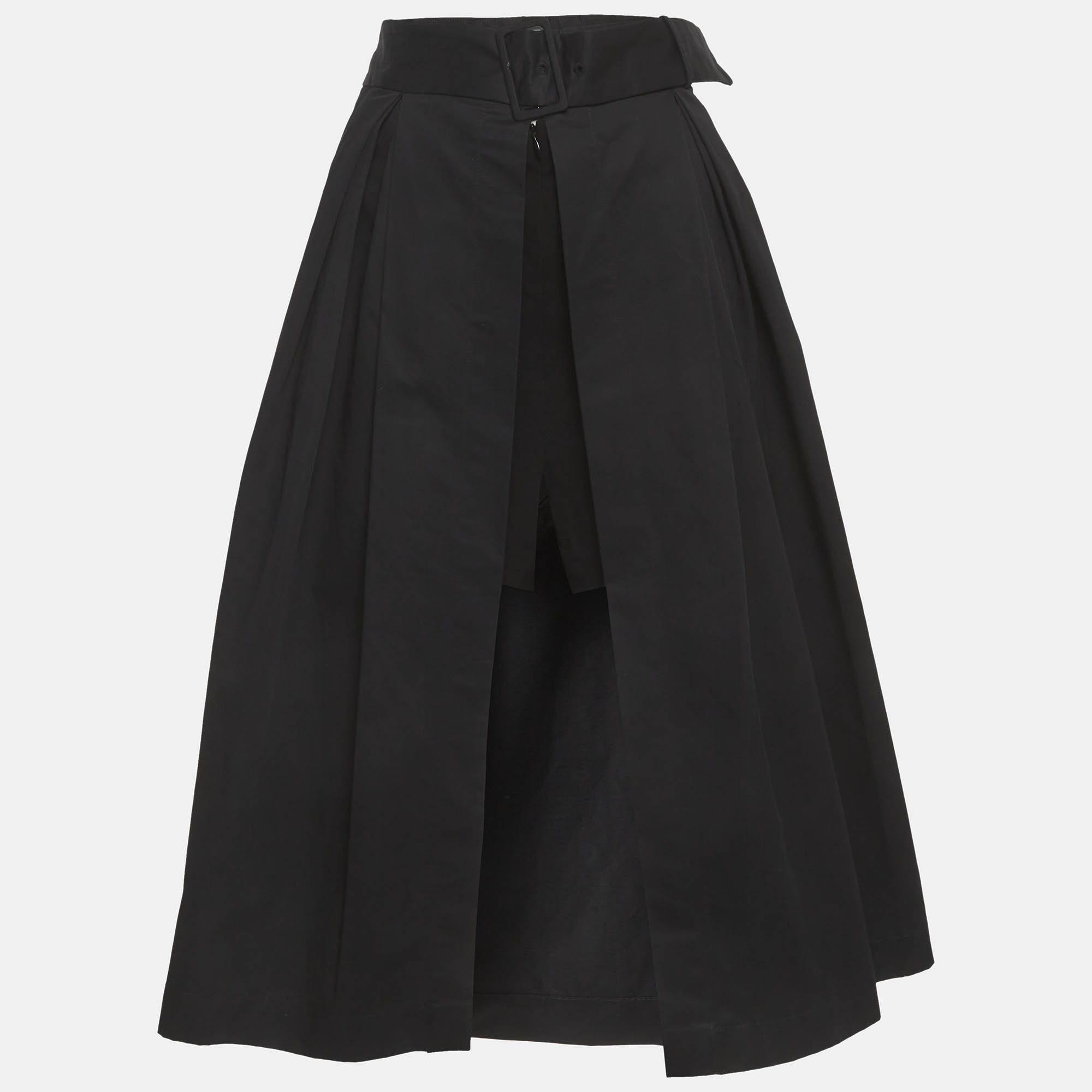 

Sandro Black Twill Front Slit Overlay Skirt L