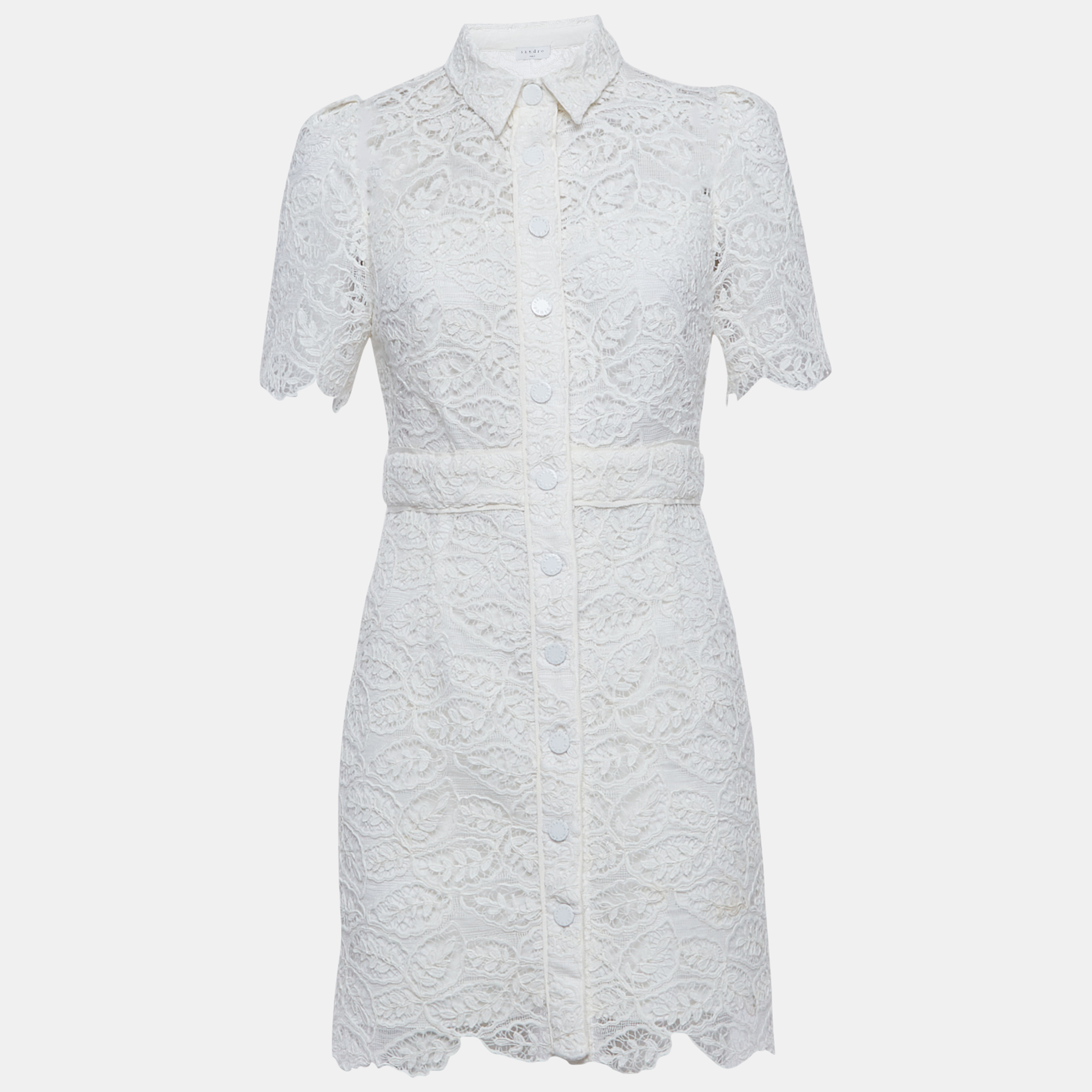Sandro Off-White Floral Guipure Lace Mini Dress S