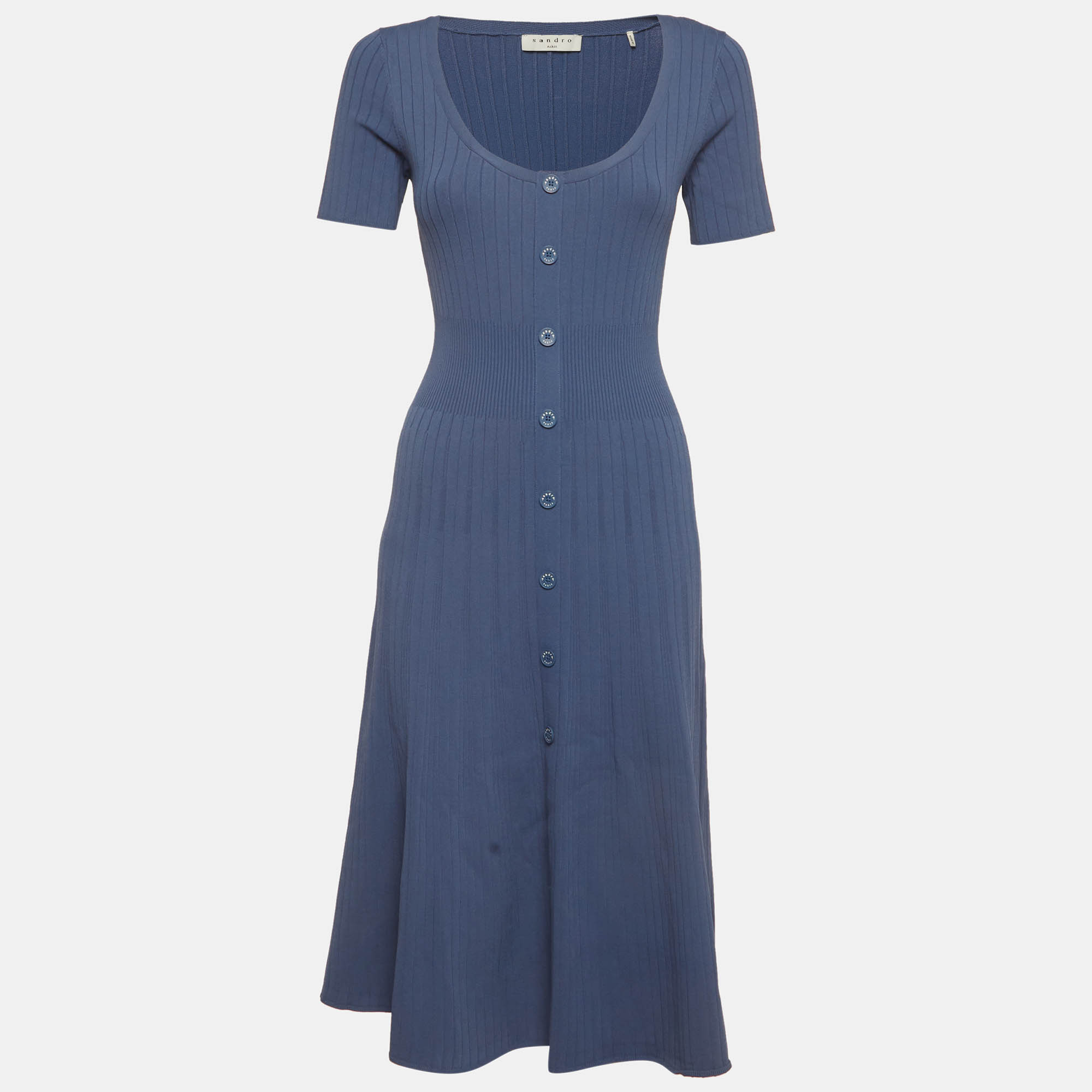 

Sandro Blue Rib Knit Midi Dress M