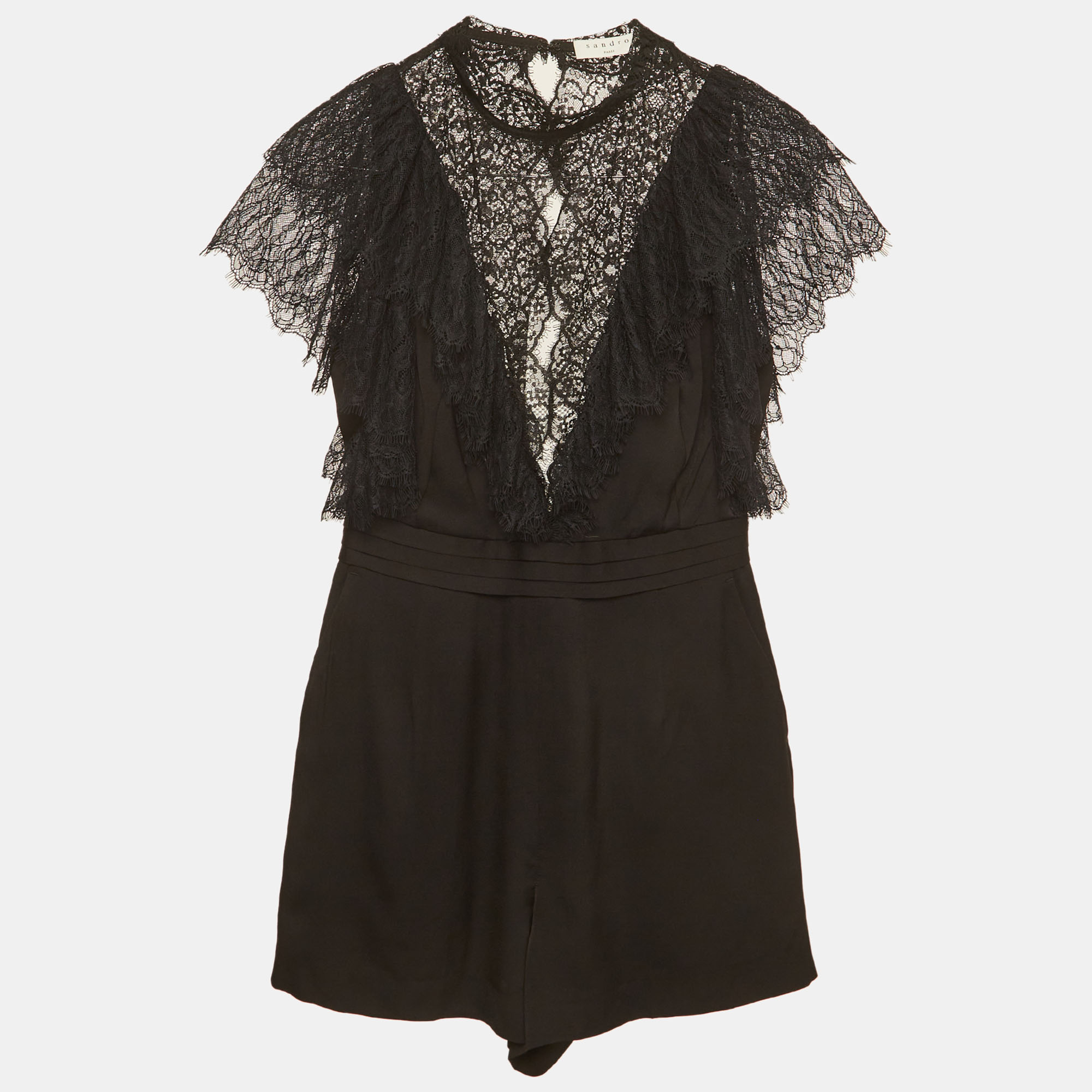 

Sandro Black Crepe and Lace Detail Playsuit XS