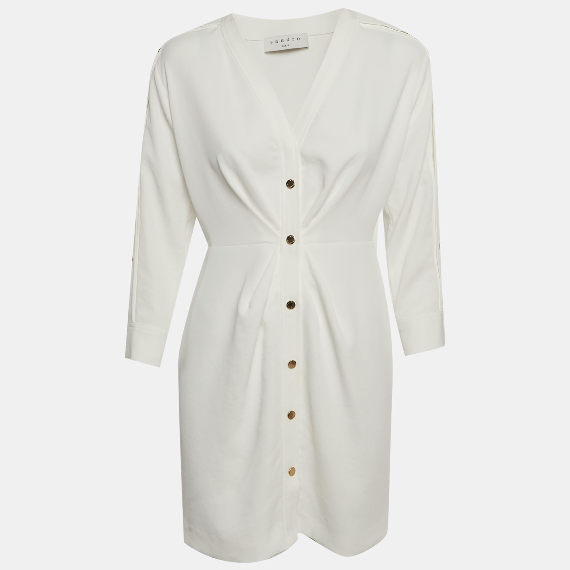 

Sandro White Crepe Button Front Mini Dress S