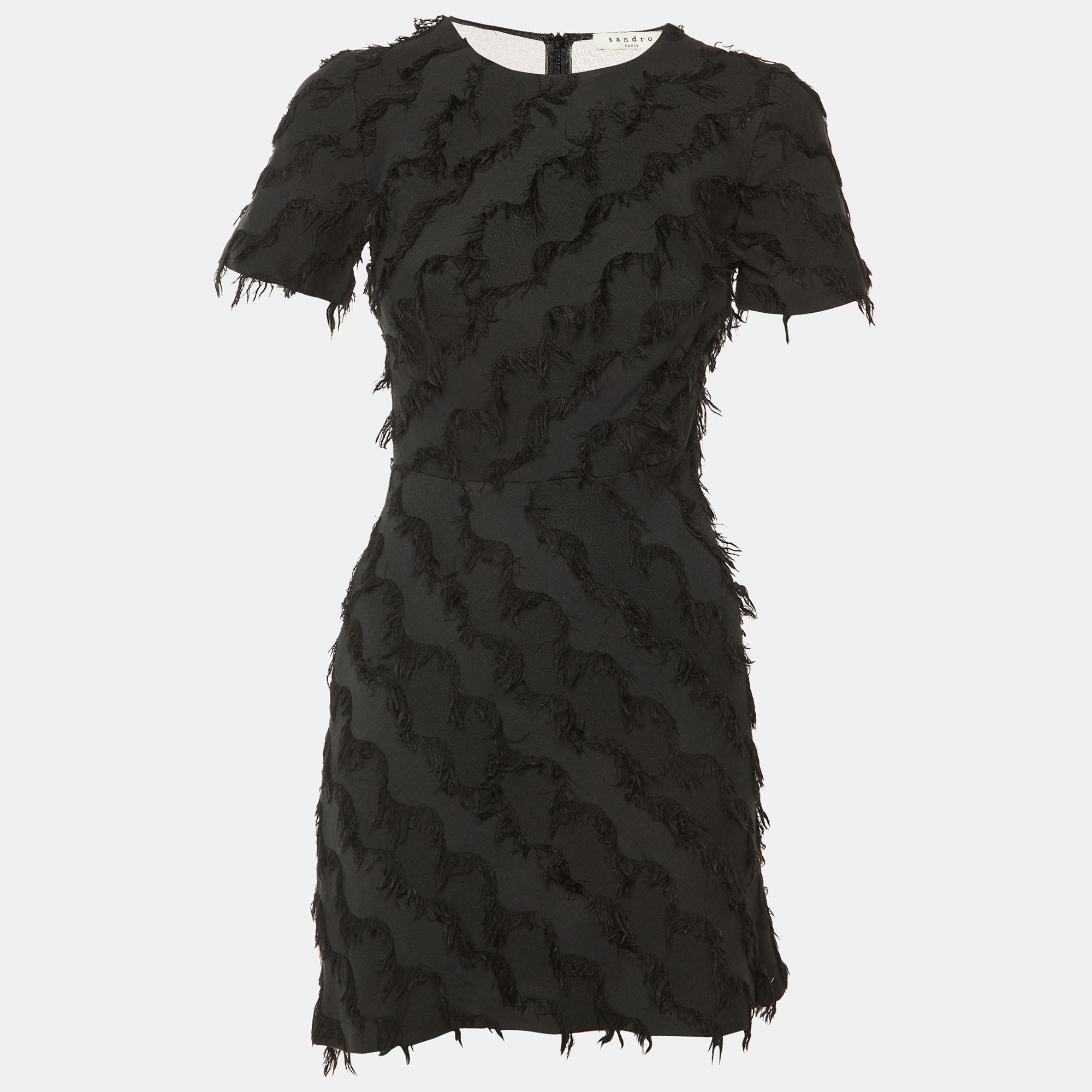 

Sandro Black Fringed Cotton & Silk Mini Dress S