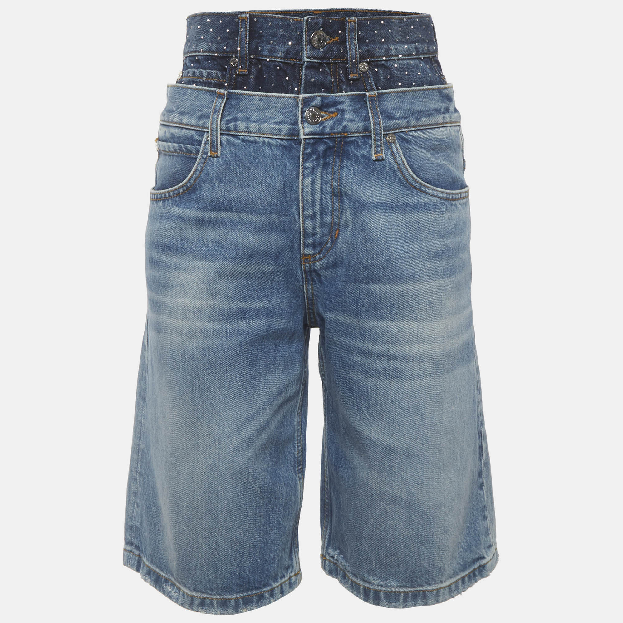 

Sandro Blue Studded Denim Double Waist Shorts S/Waist 26"