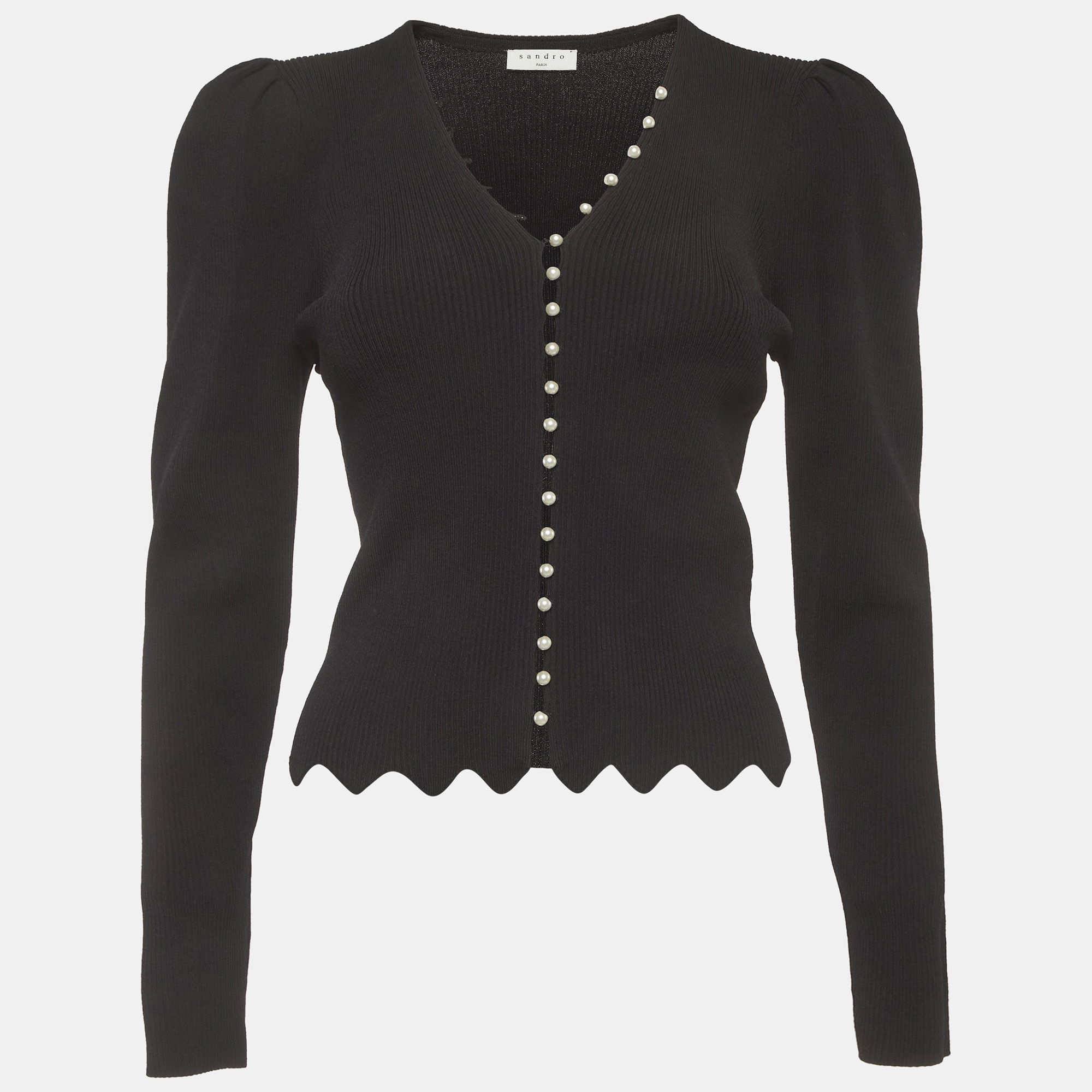 

Sandro Black Stretch Knit Cardigan S
