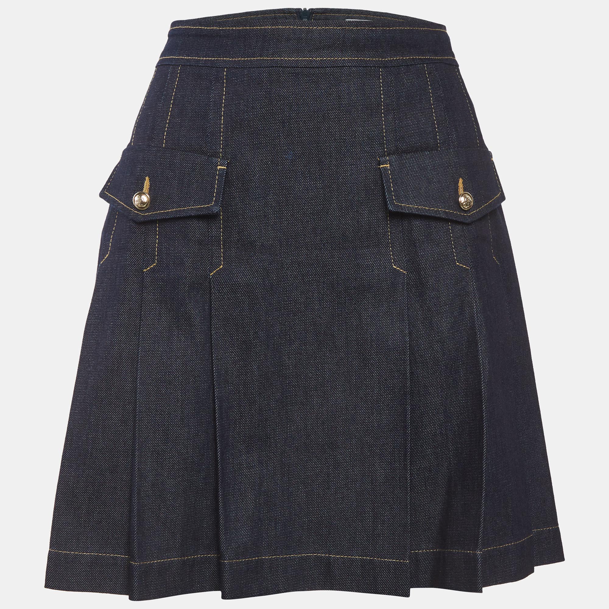 

Sandro Blue Denim Pleated Zip Up Mini Skirt XXL