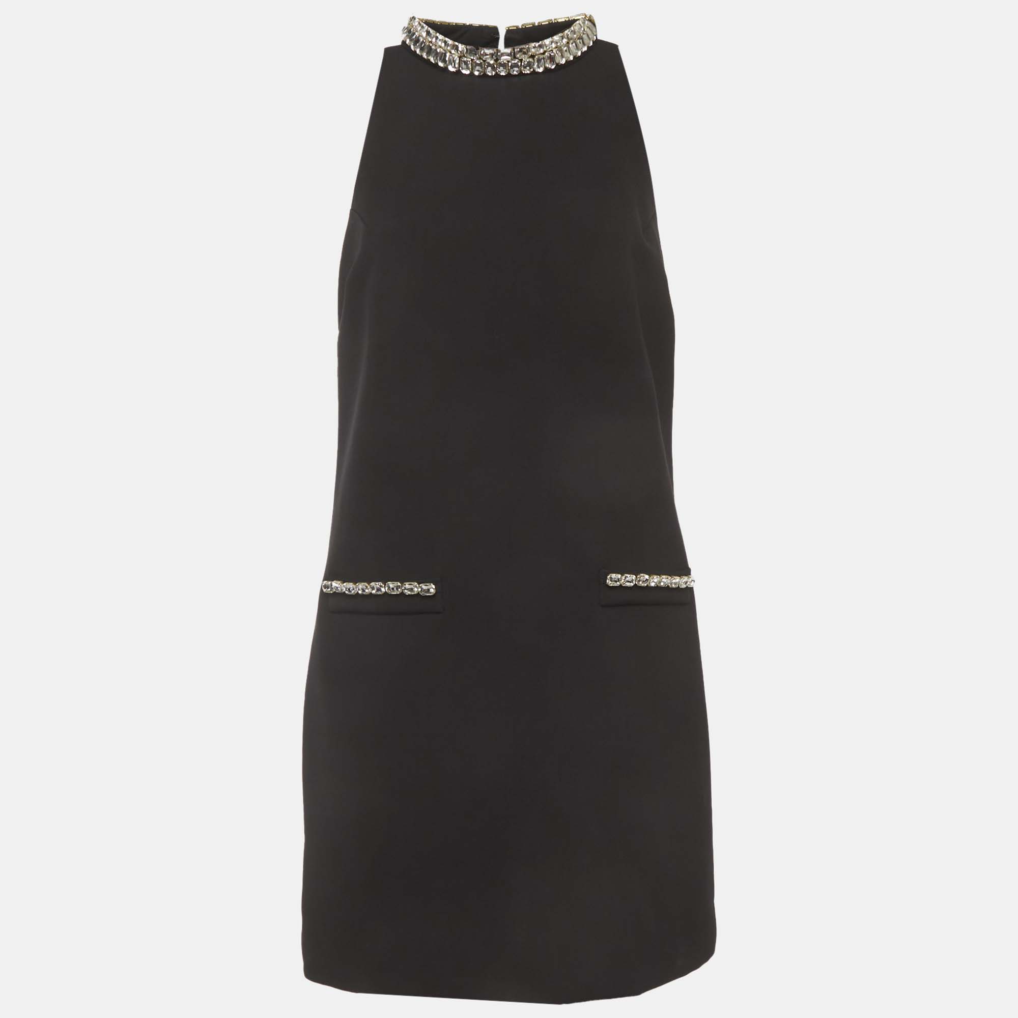 

Sandro Black Crystal Embellished Crepe Mini Dress M