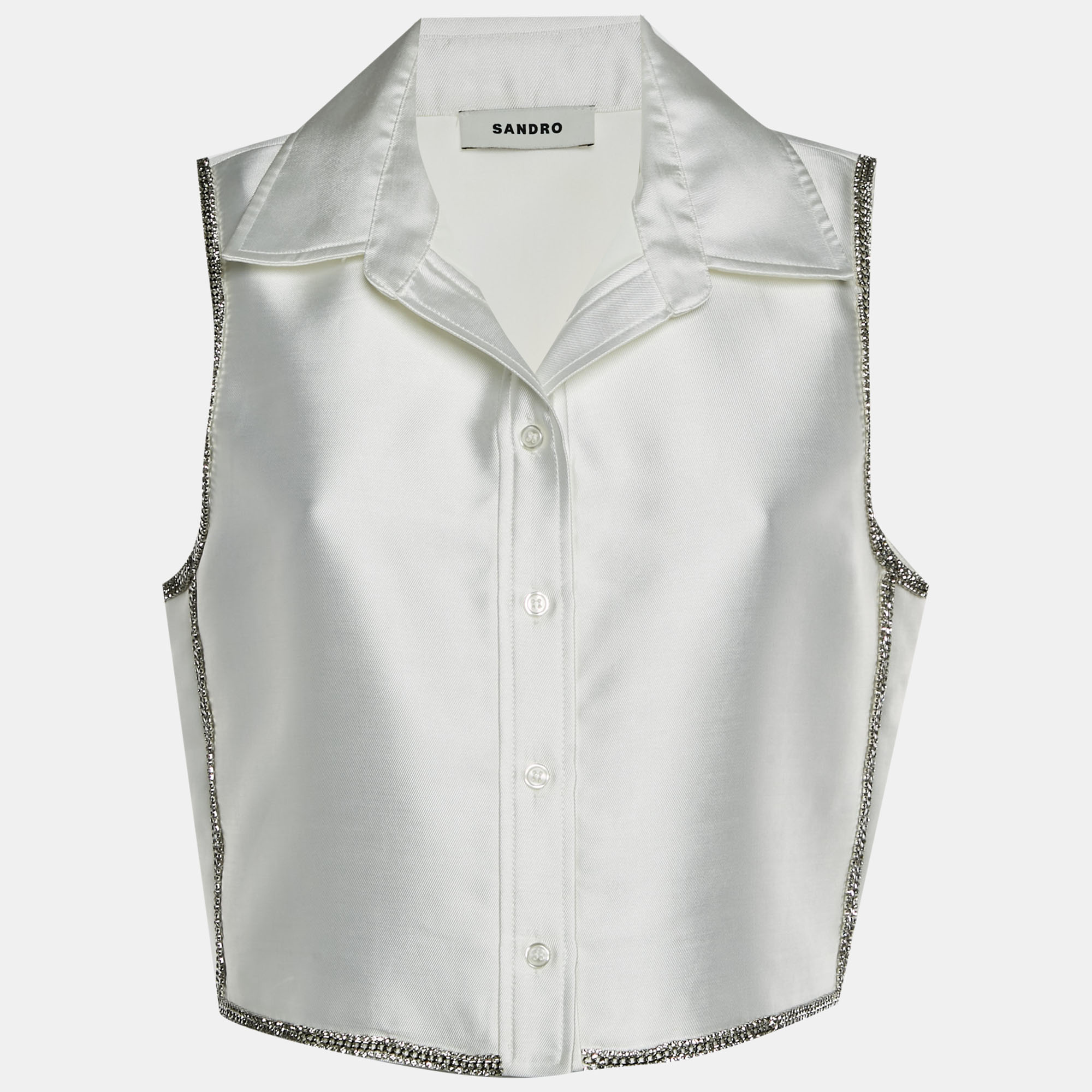 

Sandro White Satin Crystal Detail Gleam Shirt L