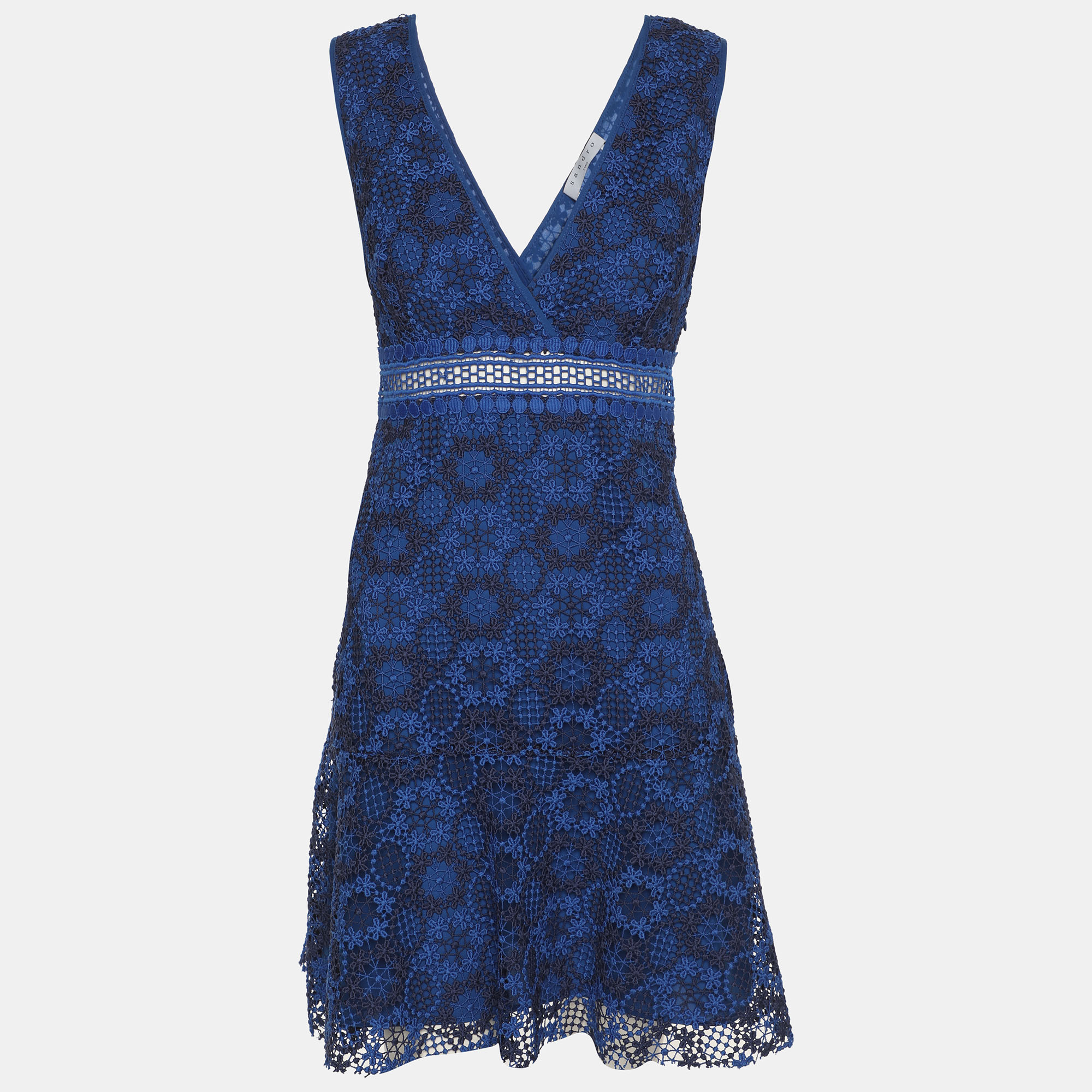 Sandro Blue Lace Sleeveless Flared Mini Dresses S