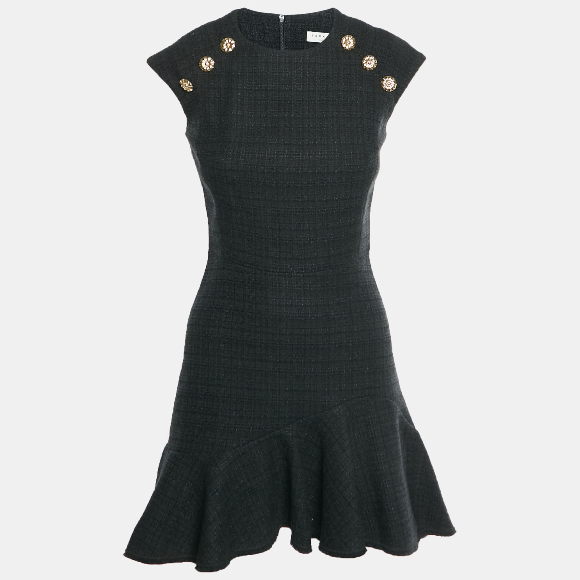 

Sandro Black Tweed Asymmetric Mini Dress XS