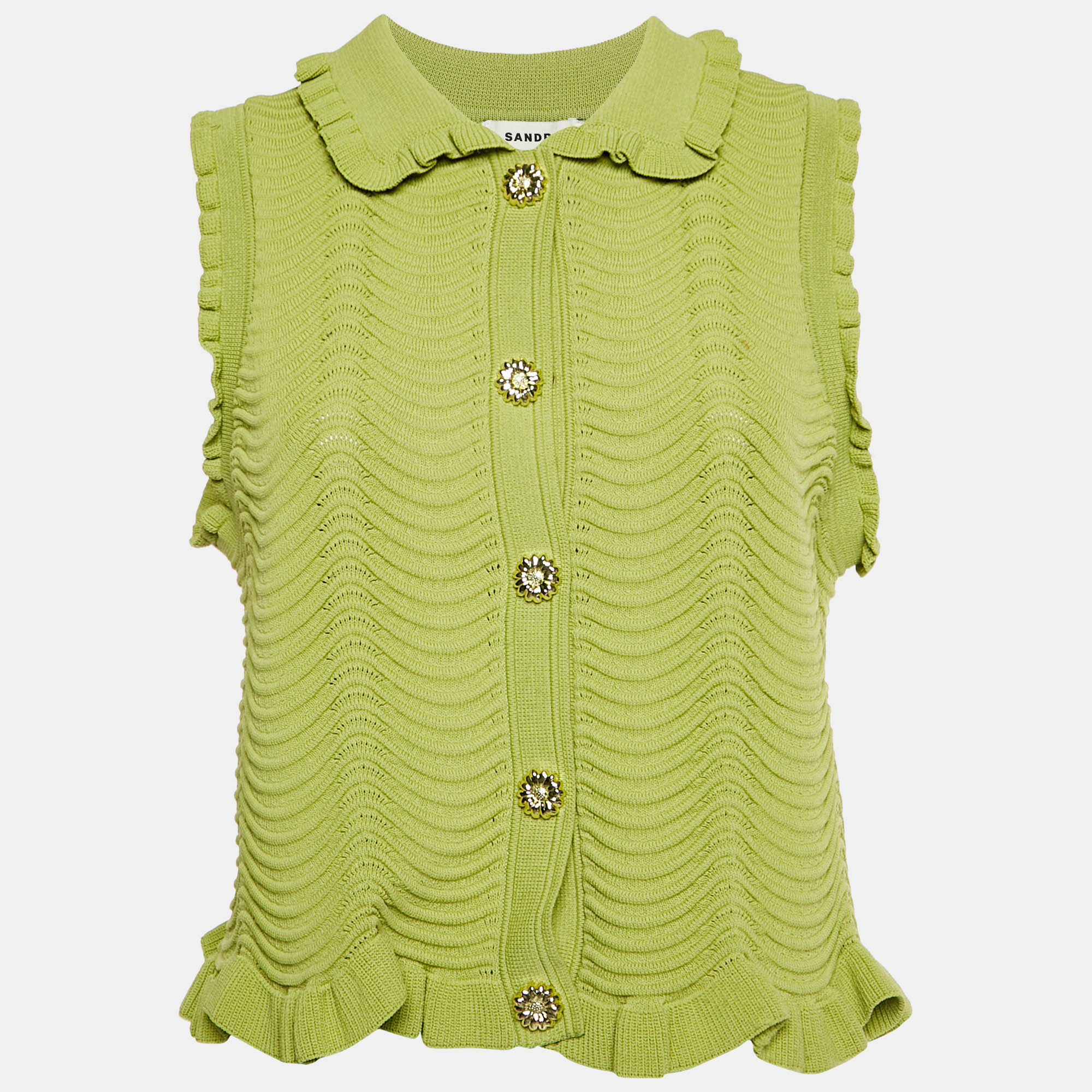 

Sandro Green Textured Knit Frilled Sleeveless Top XL