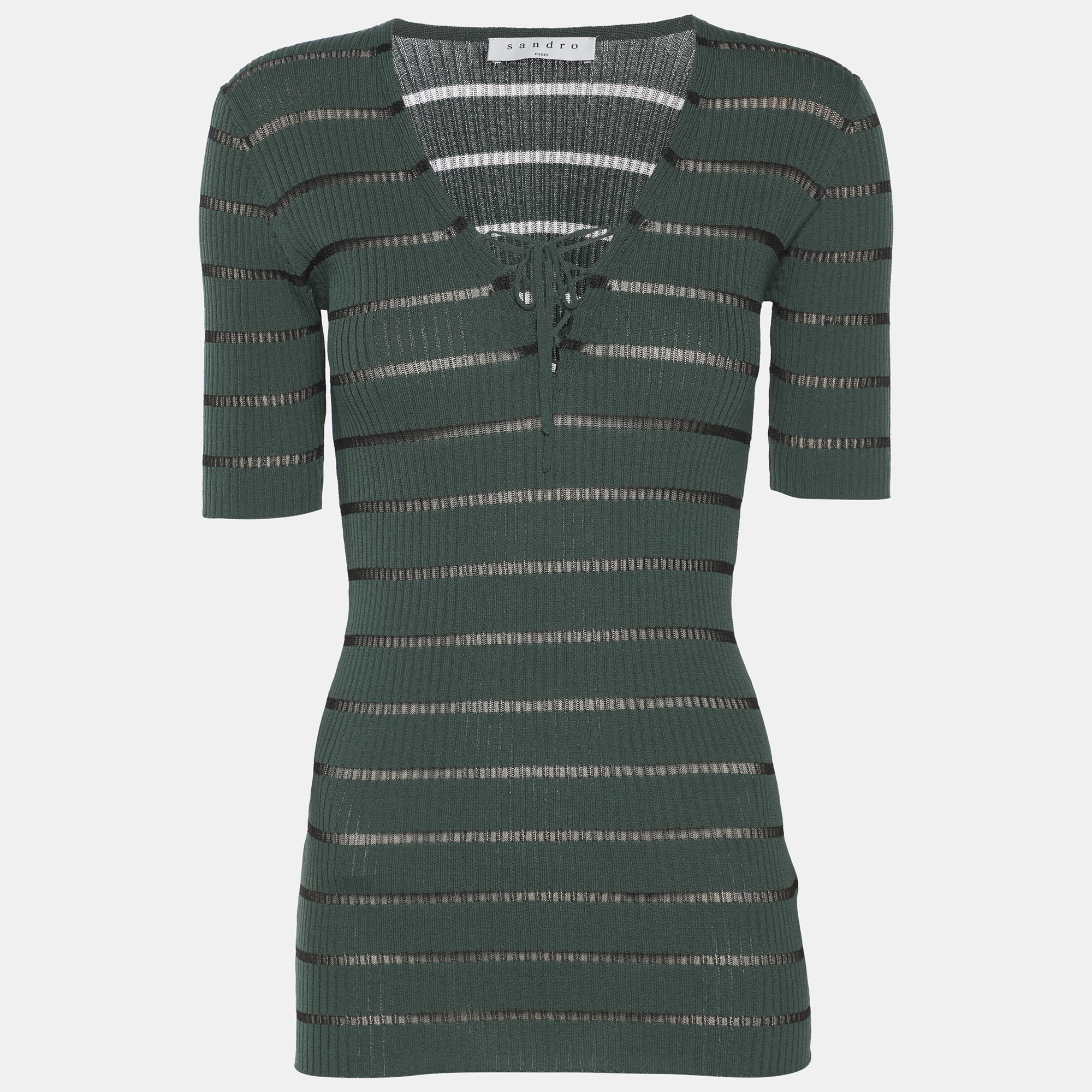 

Sandro Green Stripe Stretch Knit Tops S