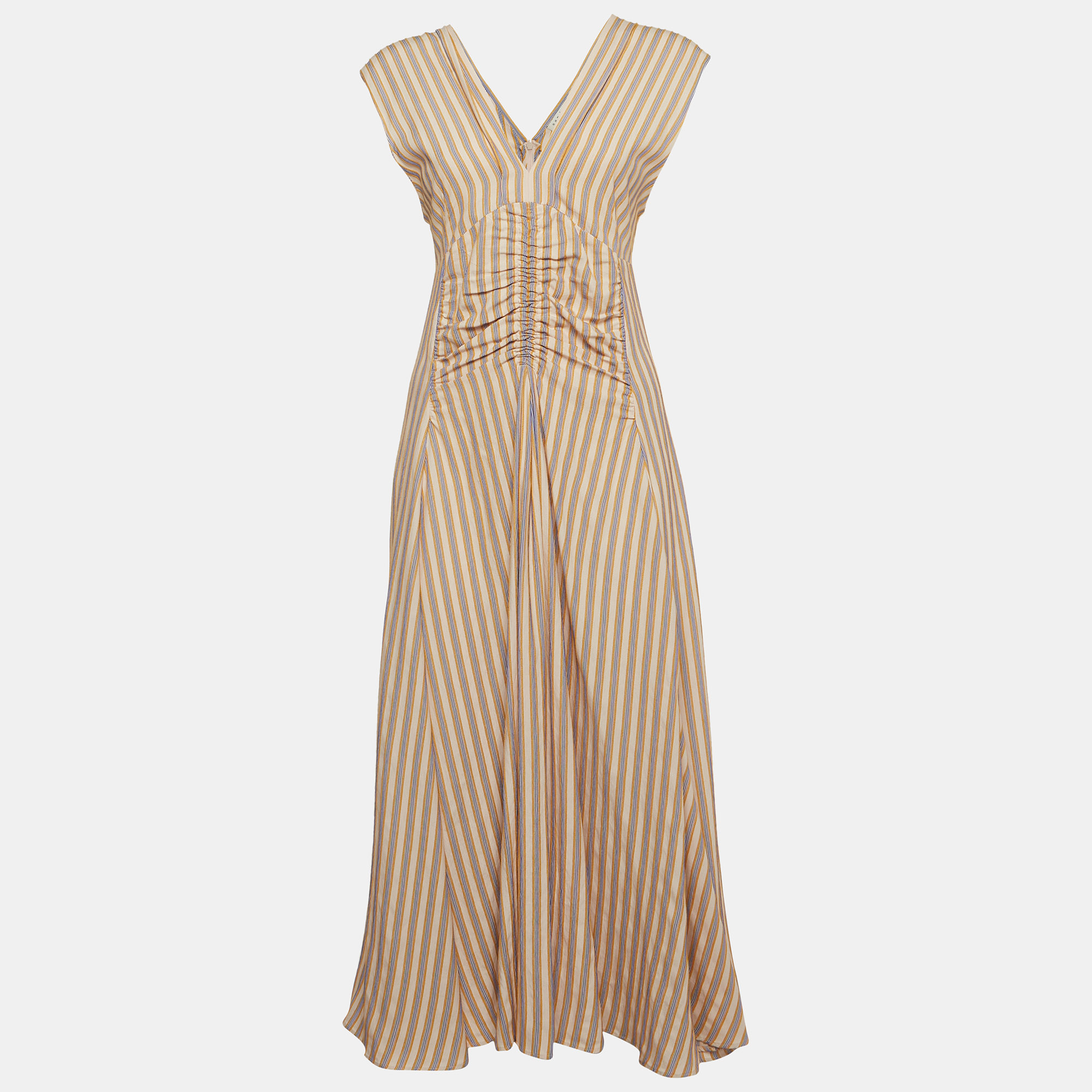 

Sandro Yellow Striped Twill Anym Ruched Midi Dress S