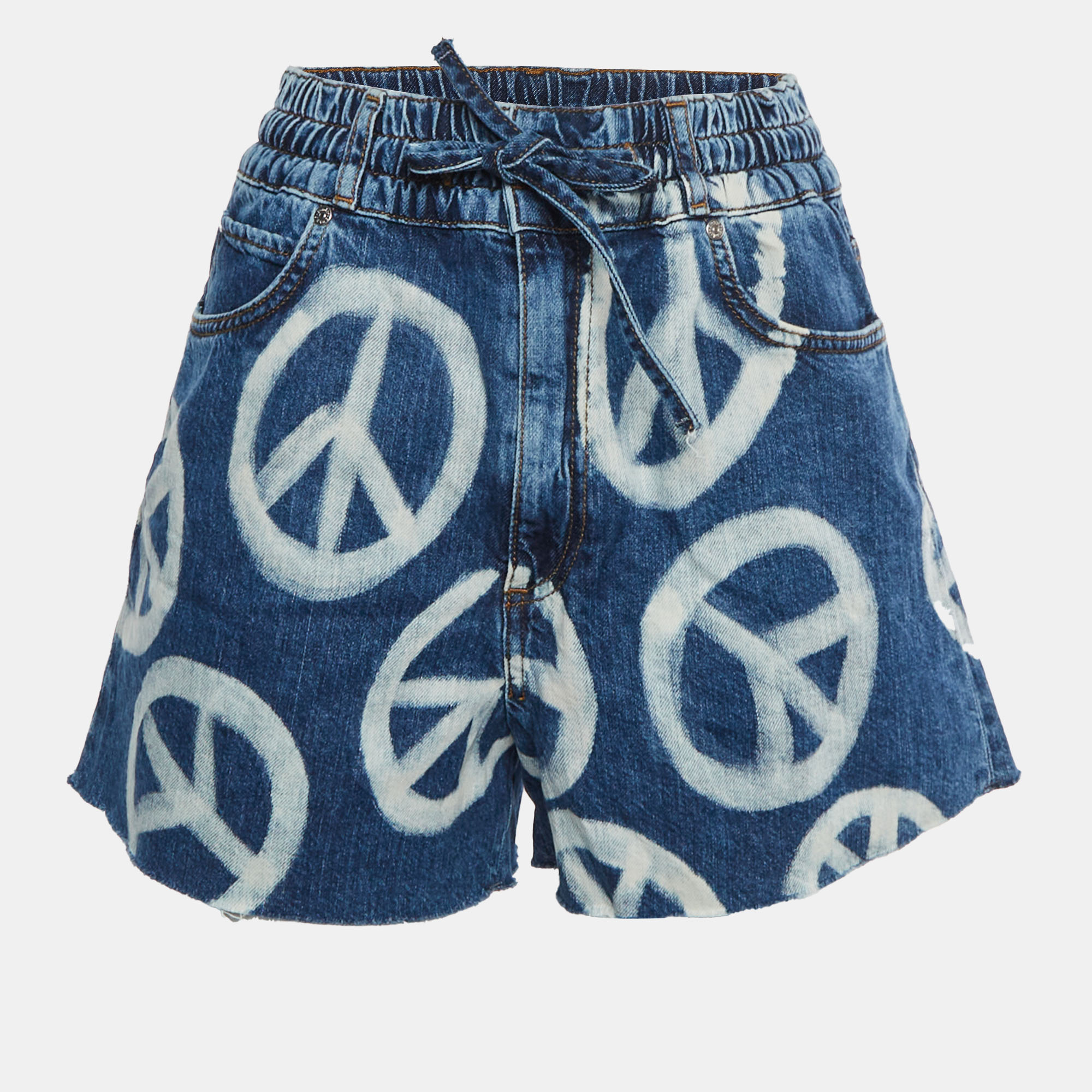 

Sandro Blue Denim Peace Sign Print Relaxed Fit Shorts M