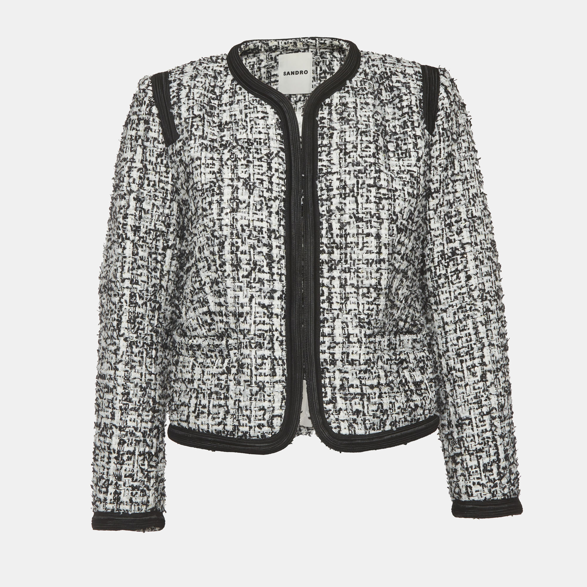 

Sandro Black/White Tweed Sequin Embellished Blazer S