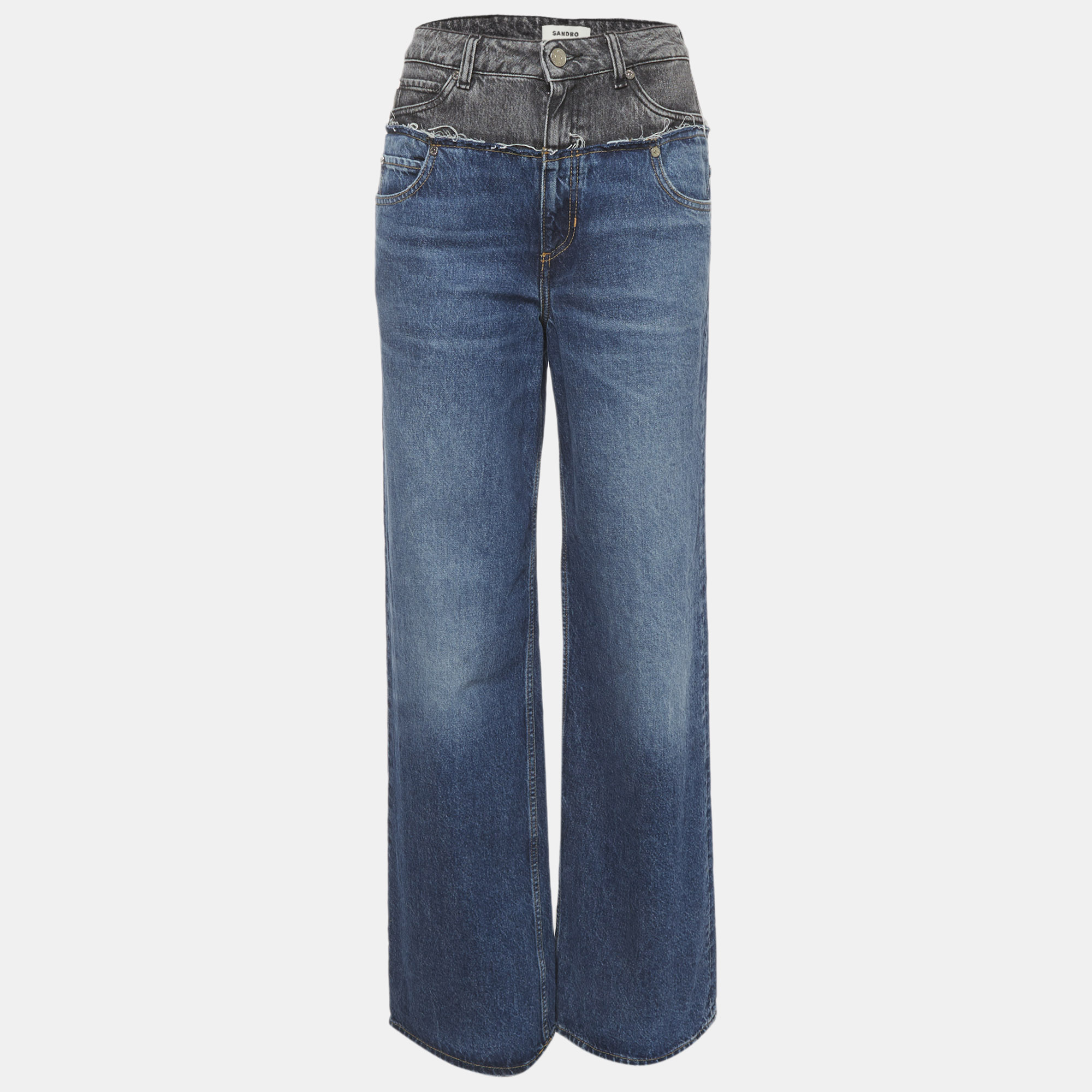 

Sandro Blue/Black Denim Double Waistband Wide Leg Jeans S/Waist 26"