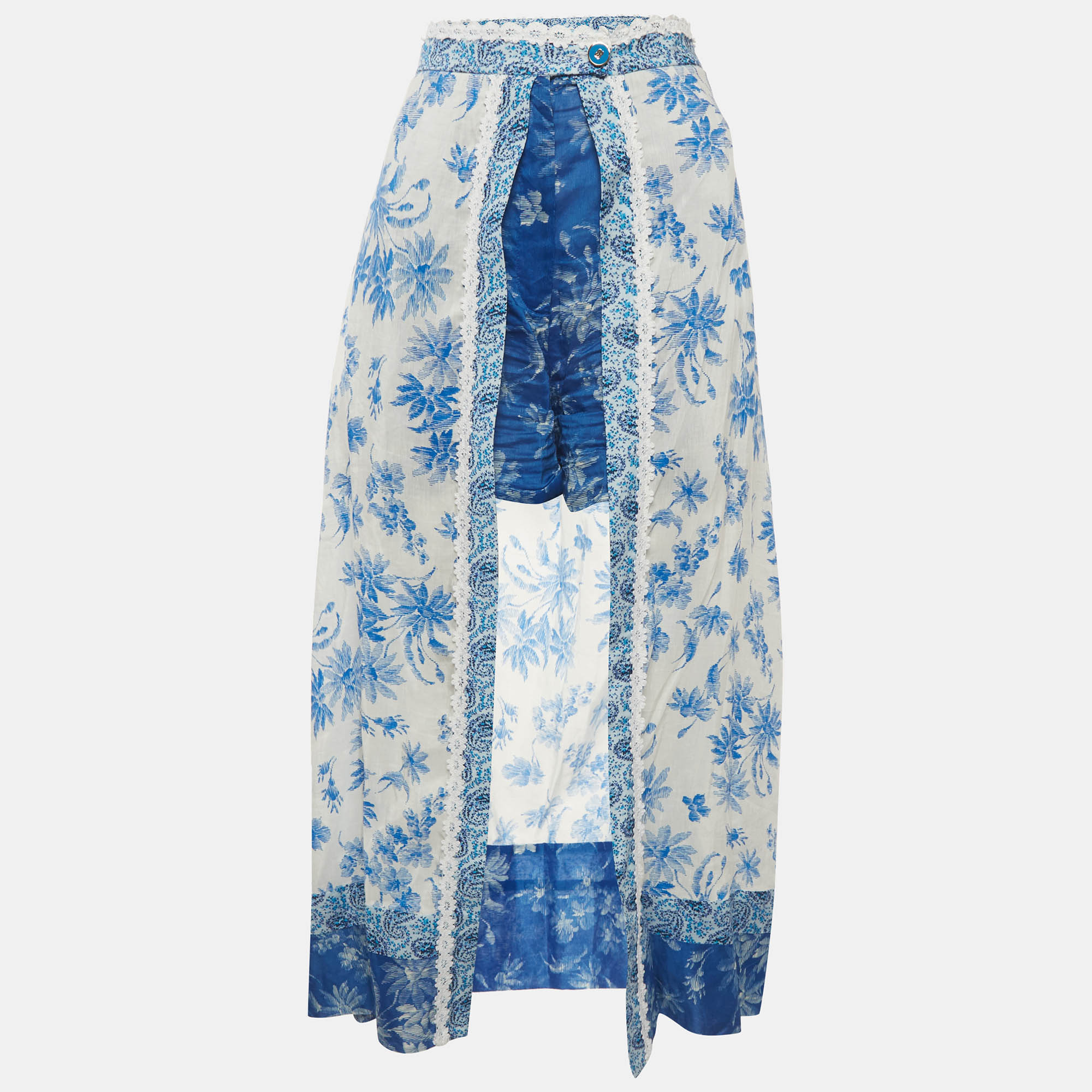 

Sandro White/Blue Floral Print Linen Blend Shorts Overlay Skirt XL