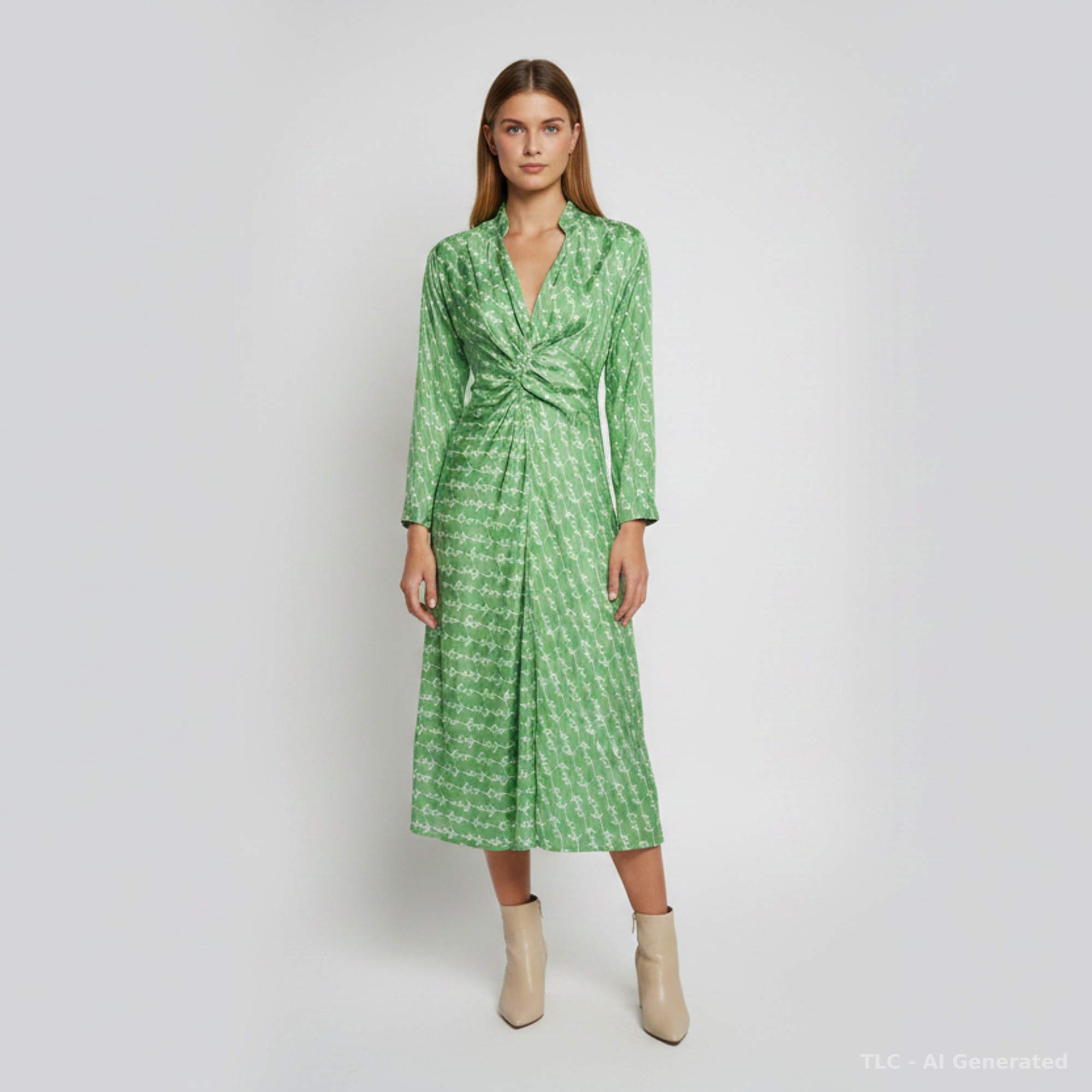 

Sandro Green Anchor Print Silk Draped Maxi Dress S