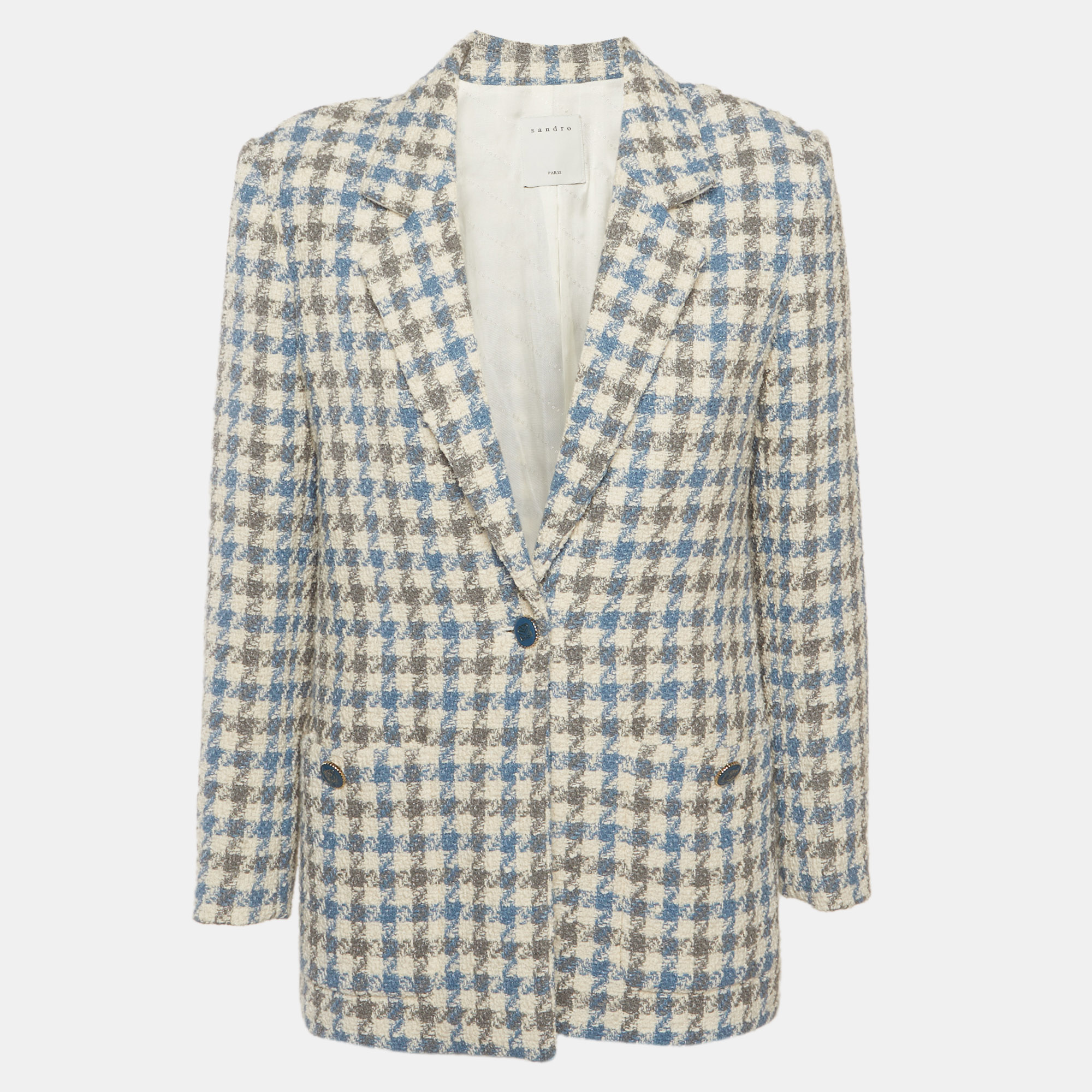 

Sandro Blue/White Houndstooth Tweed Oversized Blazer S