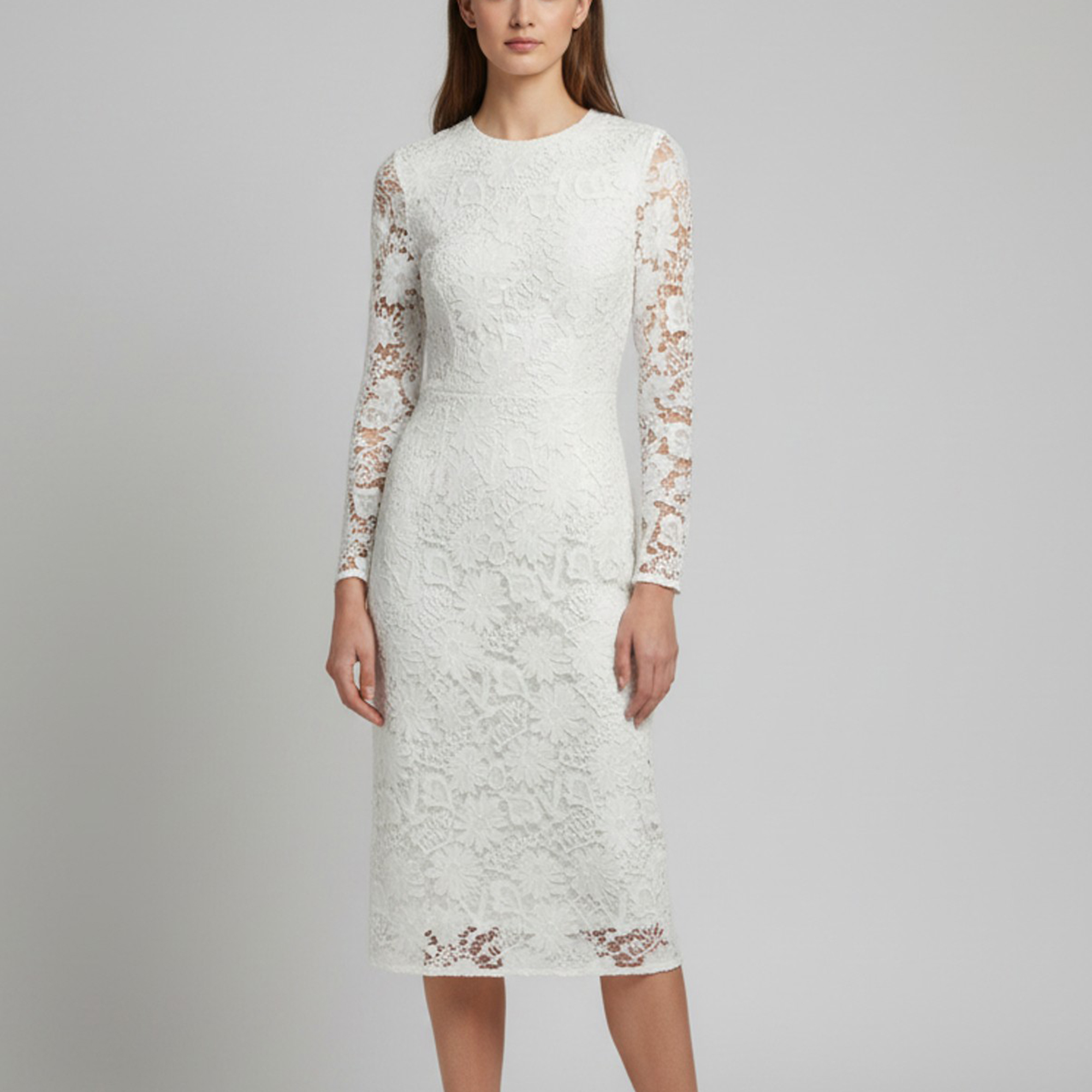 

Sandro White Lace Long Sleeve Midi Dress M