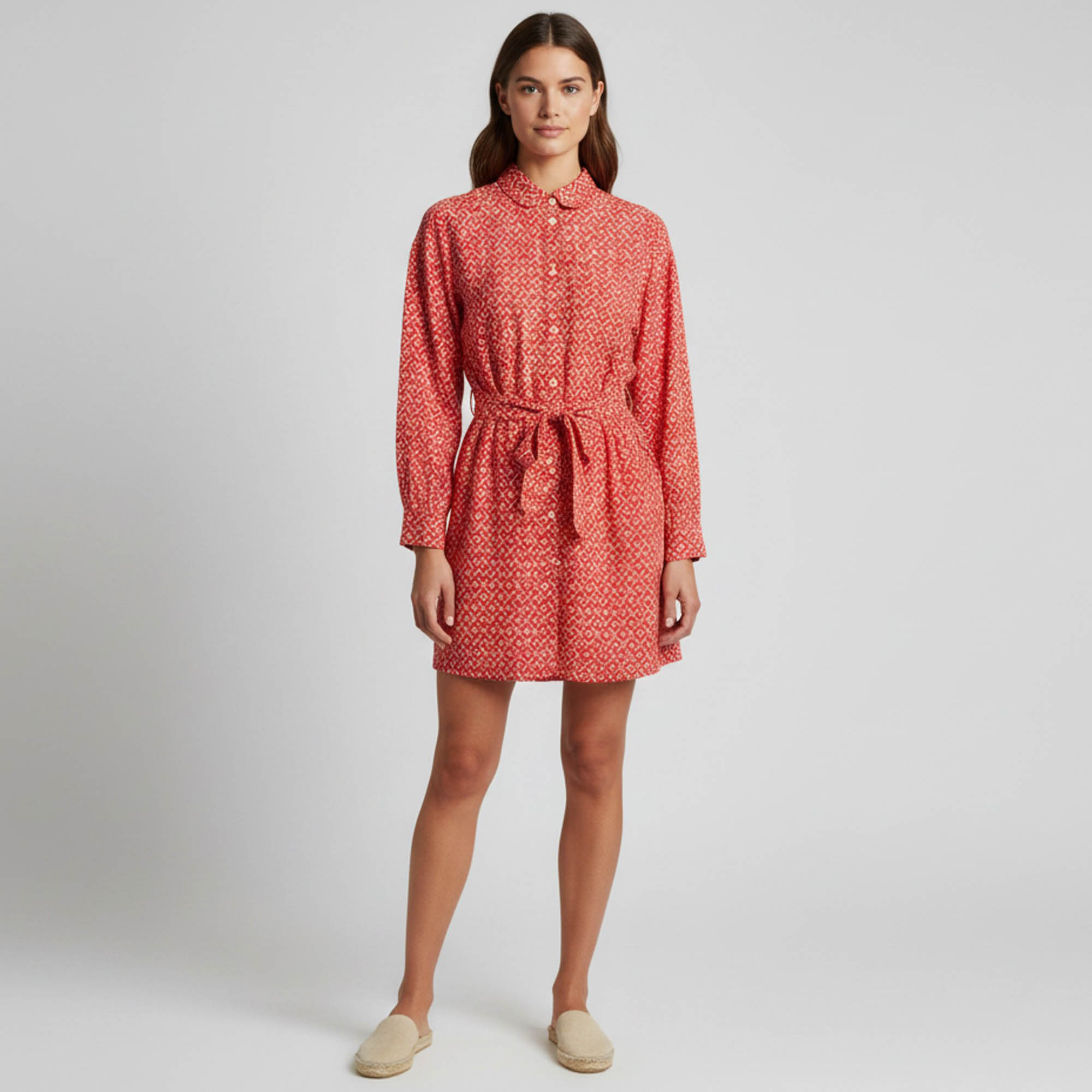 

Sandro Red Printed Linen Blend Long Sleeve Playsuit M