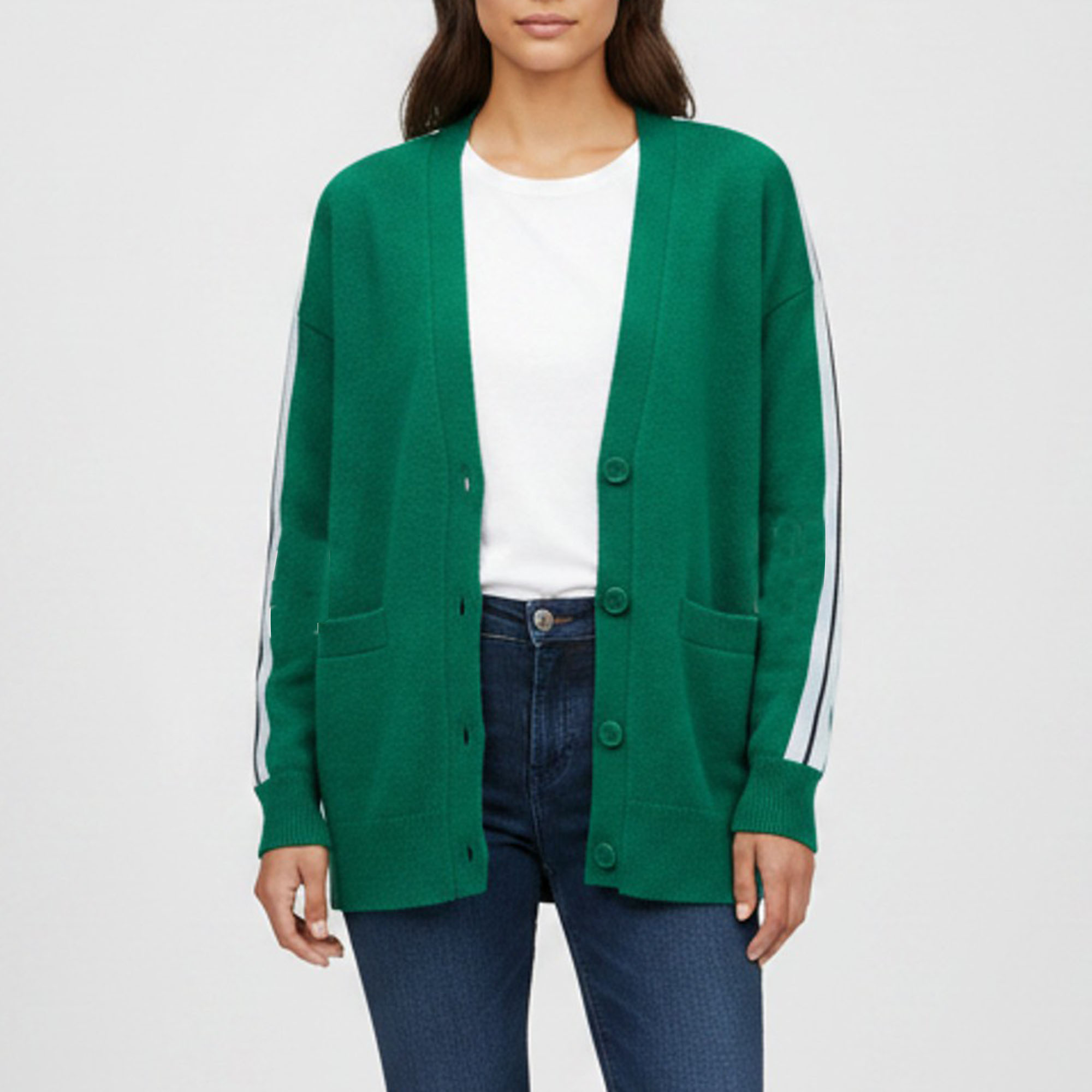 

Sandro Green Striped Wool Blend Knit Cardigan S