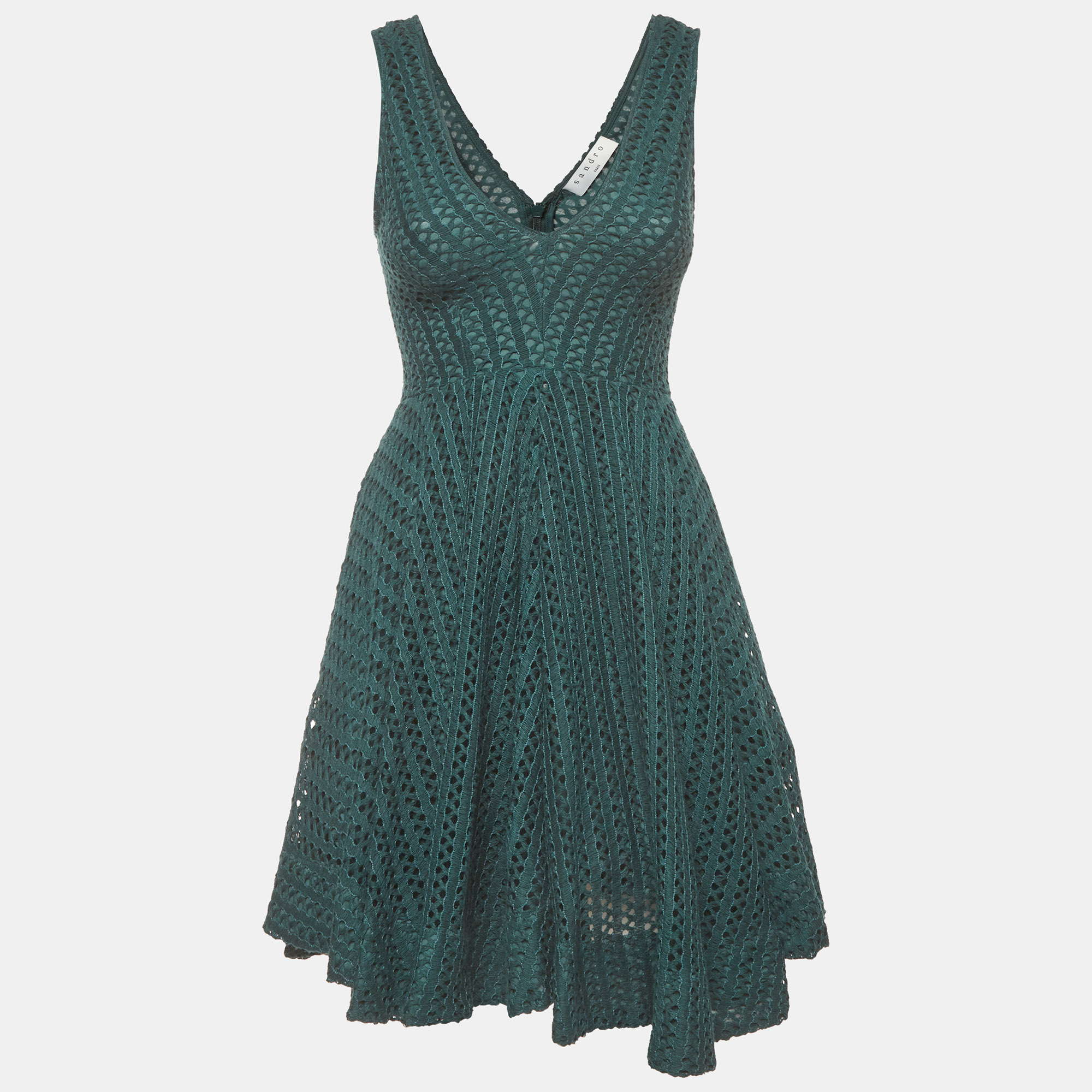 

Sandro Green Crochet V-Neck Flared Bliss Mini Dress S