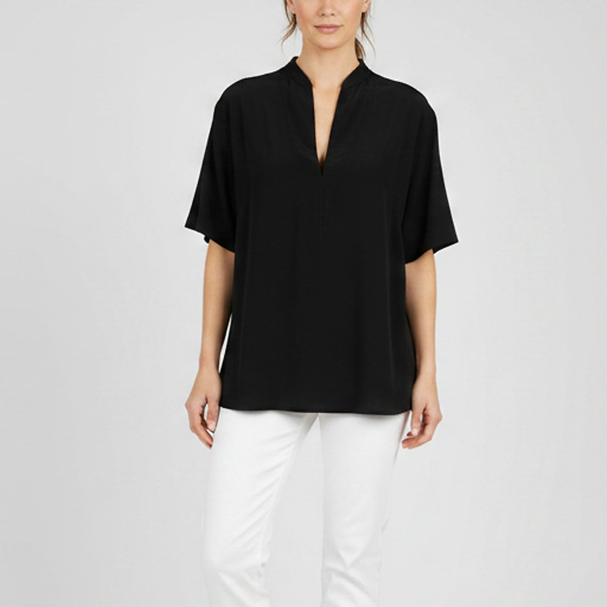 

Sandro Black Crepe V Neck Tops S