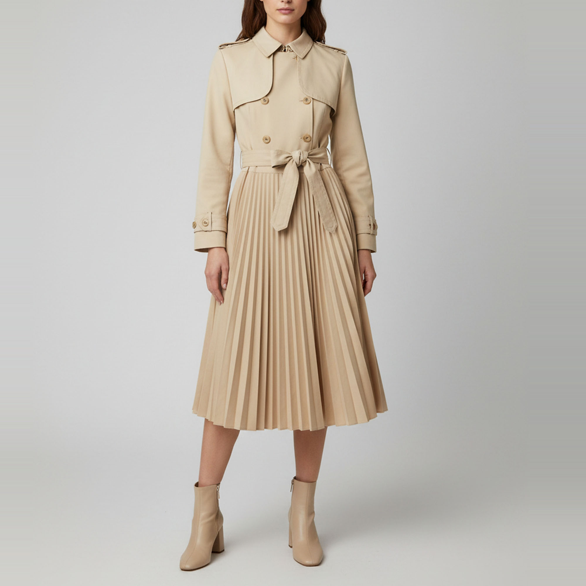 Pre-owned Sandro Beige Gabardine Button Front Belted Trench Coat M