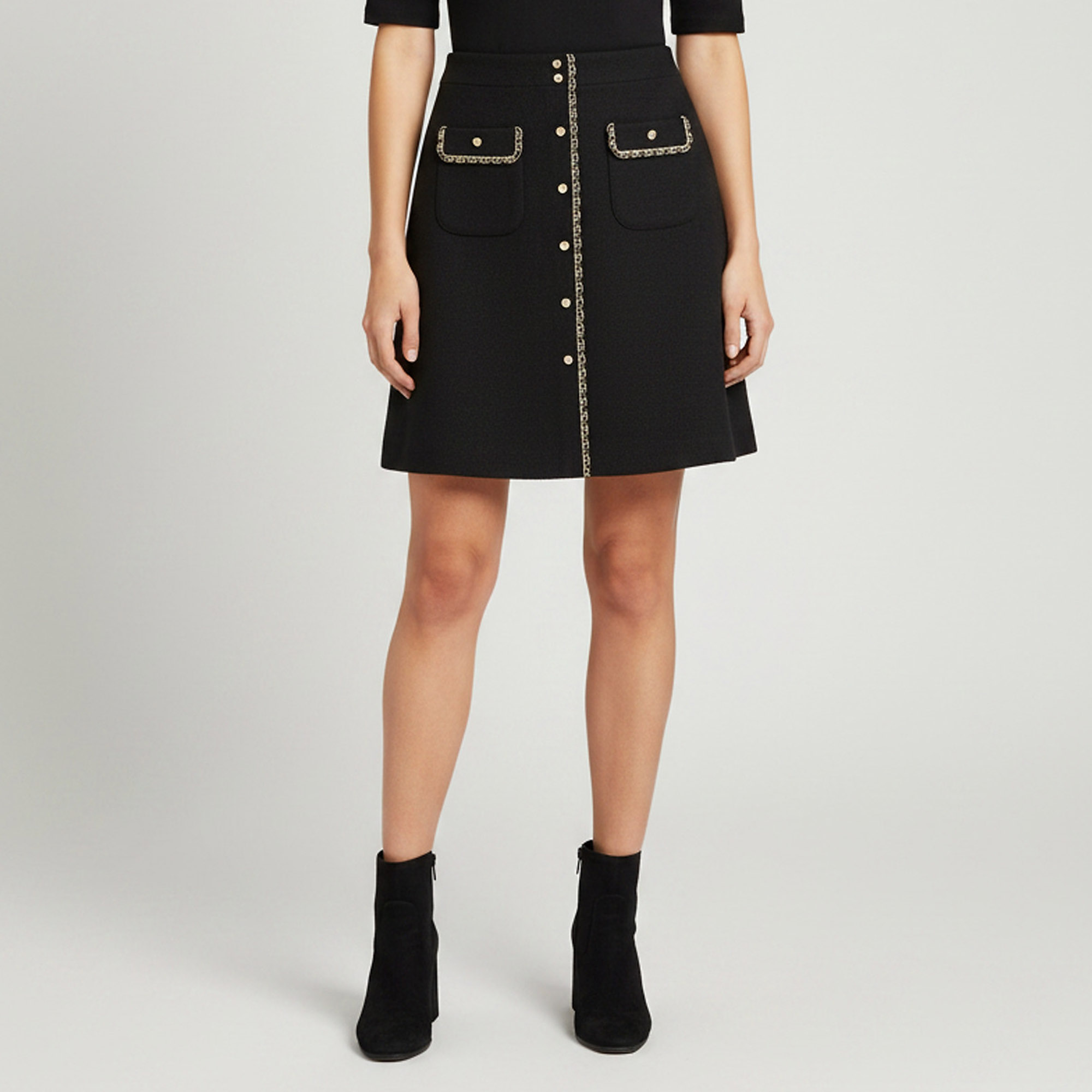 Pre Owned Sandro Navy Blue Stretch Knit Scallop Trim Mini Skirt L