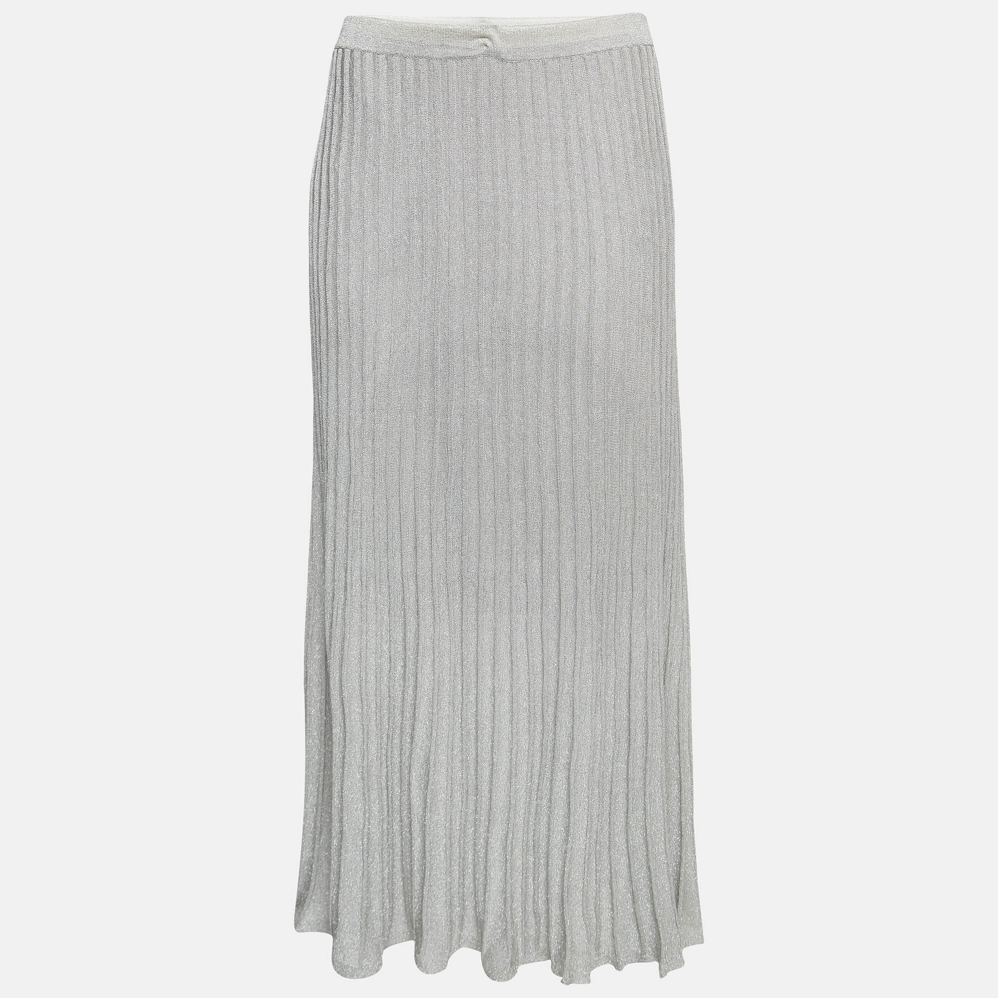 Pre-owned Sandro Silver Shimmer Effect Synthetic Pleated Midi Skirt S