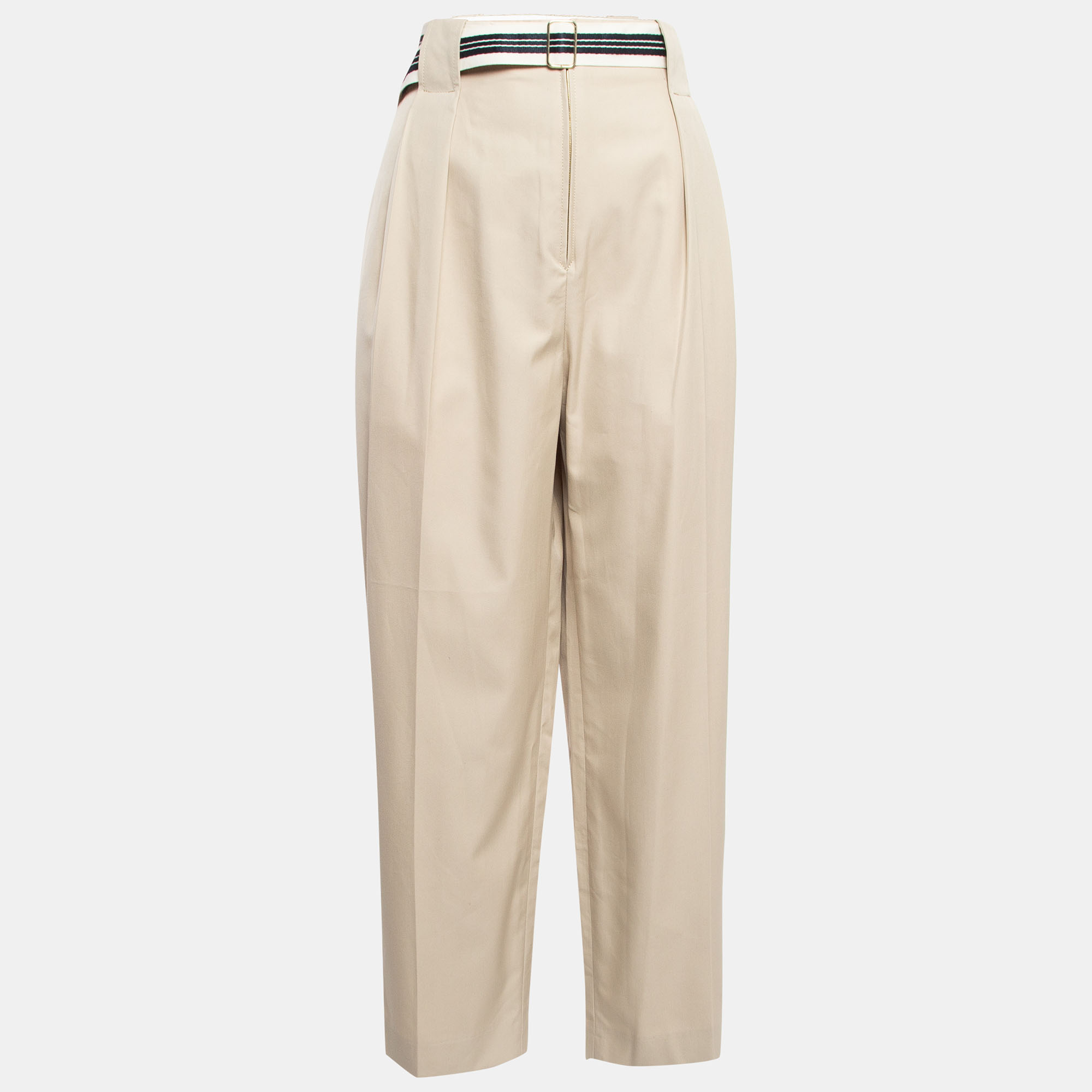 

Sandro Beige Cotton Belted Wide-Leg Trousers