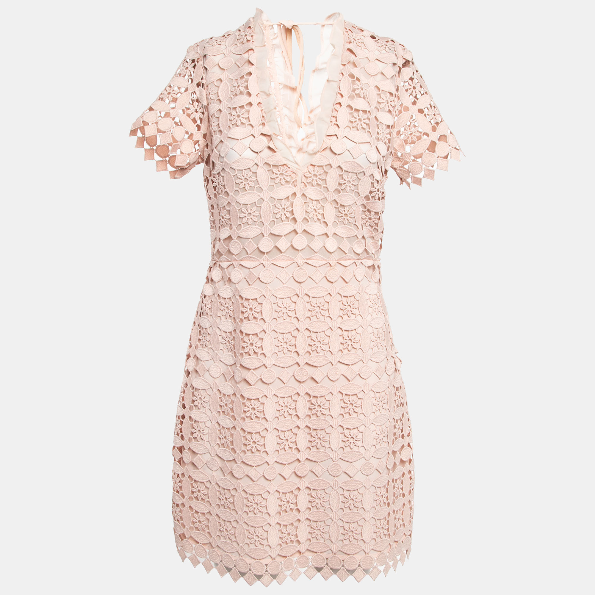 

Sandro Pink Floral Pattern Lace Tie-Up Detail Mini Dress