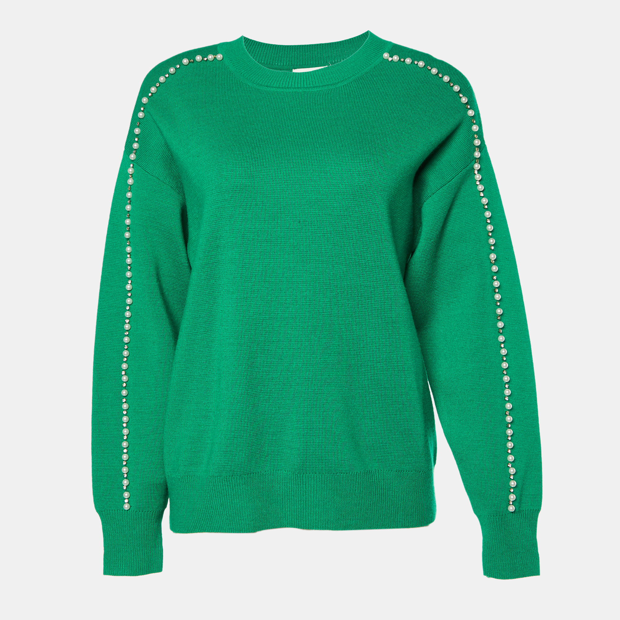 

Sandro Green Embellished Knit Sweater S