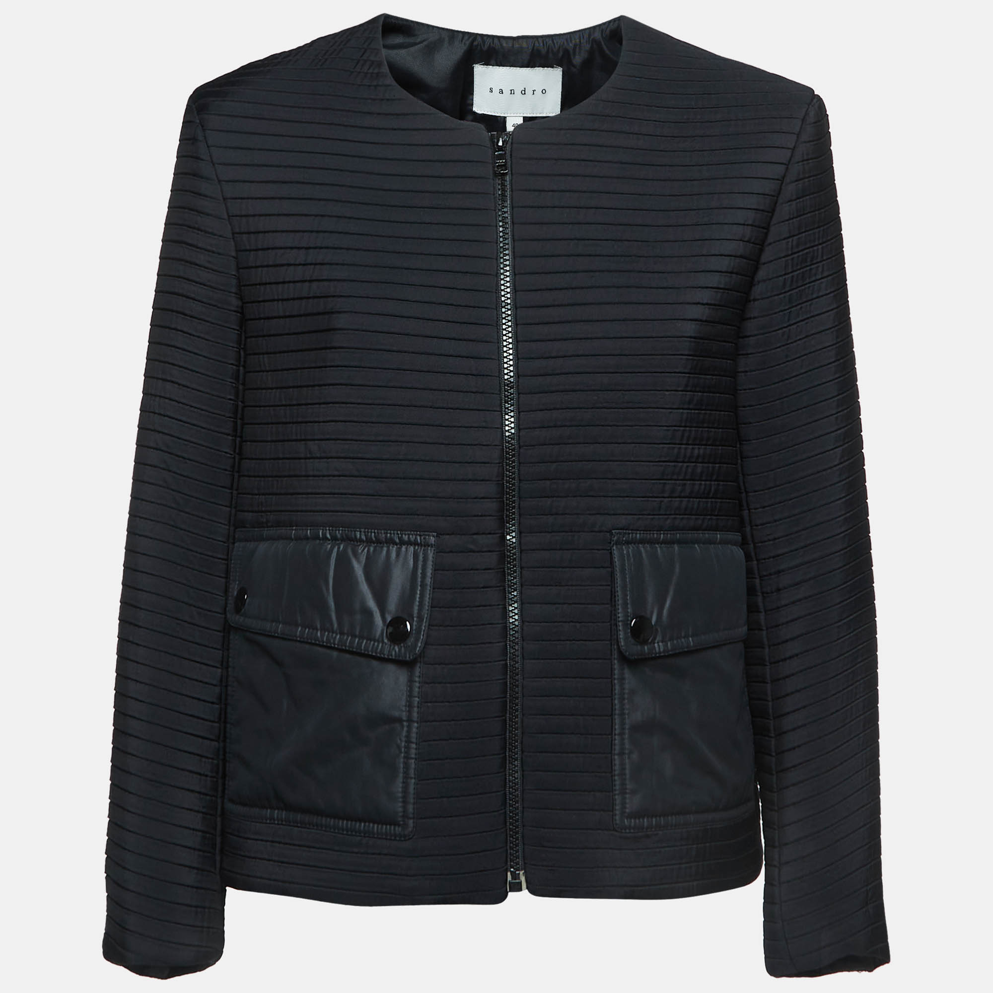 

Sandro Black Synthetic Quilted Zipper Jackets