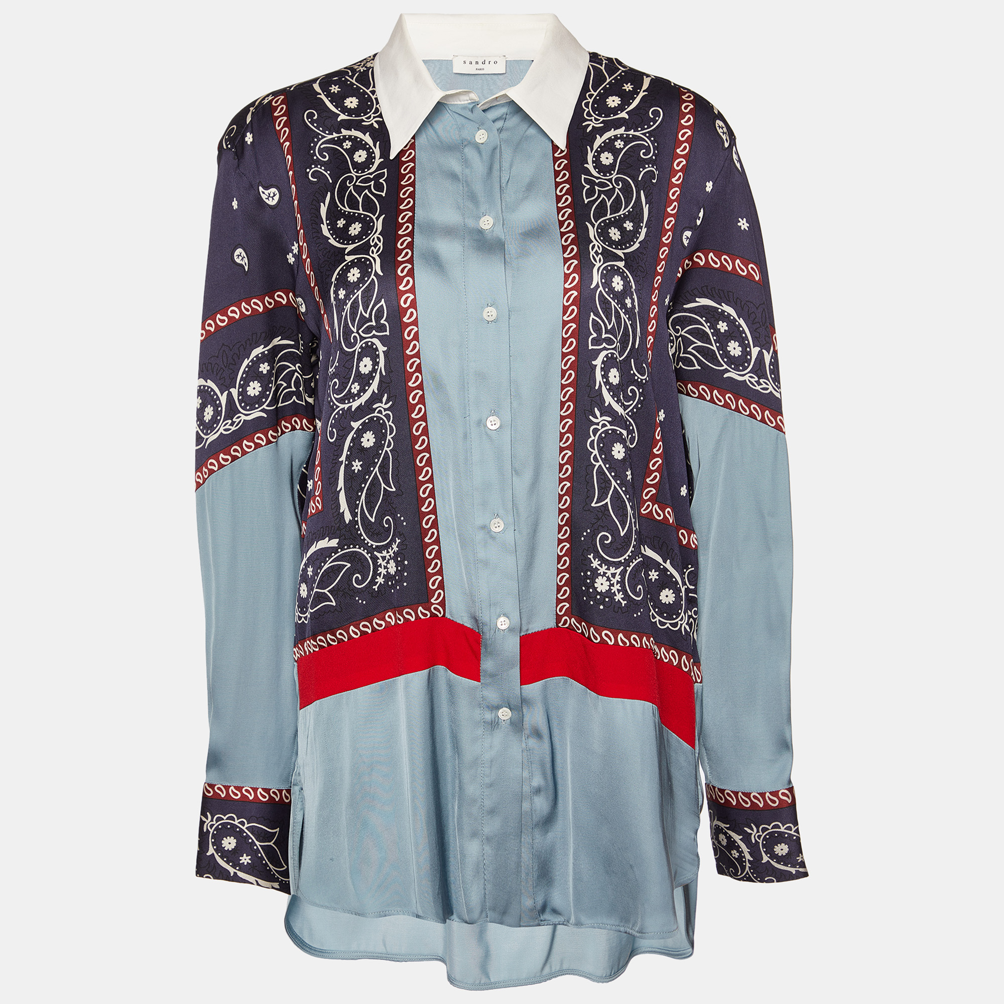 Pre-owned Sandro Blue Printed Crepe Shirt M