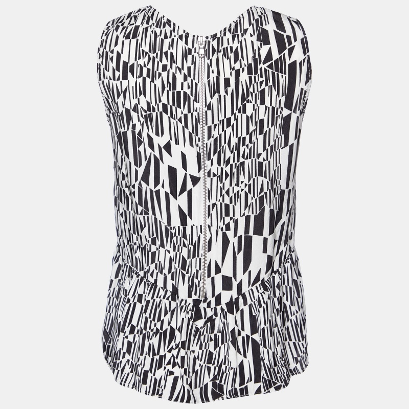 Sandro Monochrome Printed Sateen Peplum Top S 