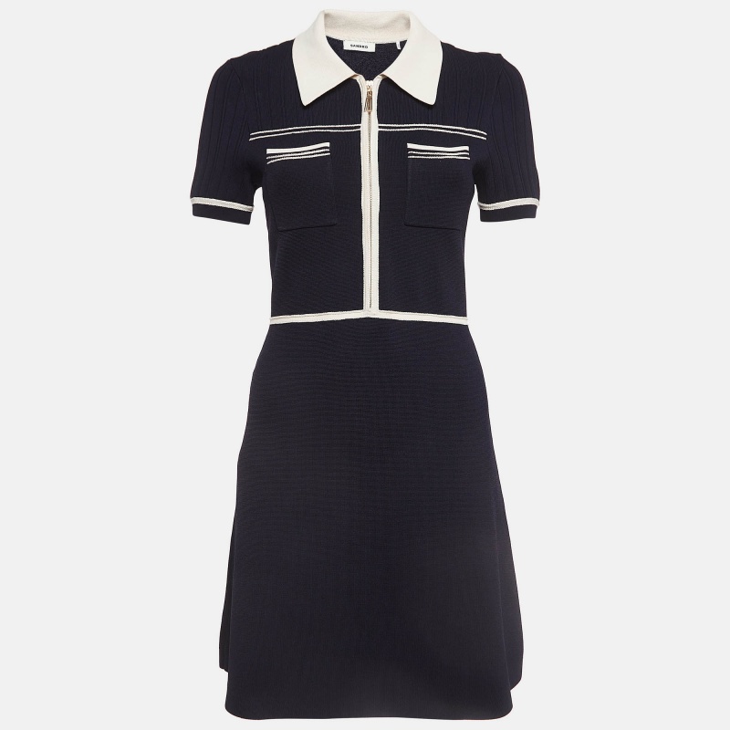 Pre-owned Sandro Navy Blue Aliette Knit Mini Dress S