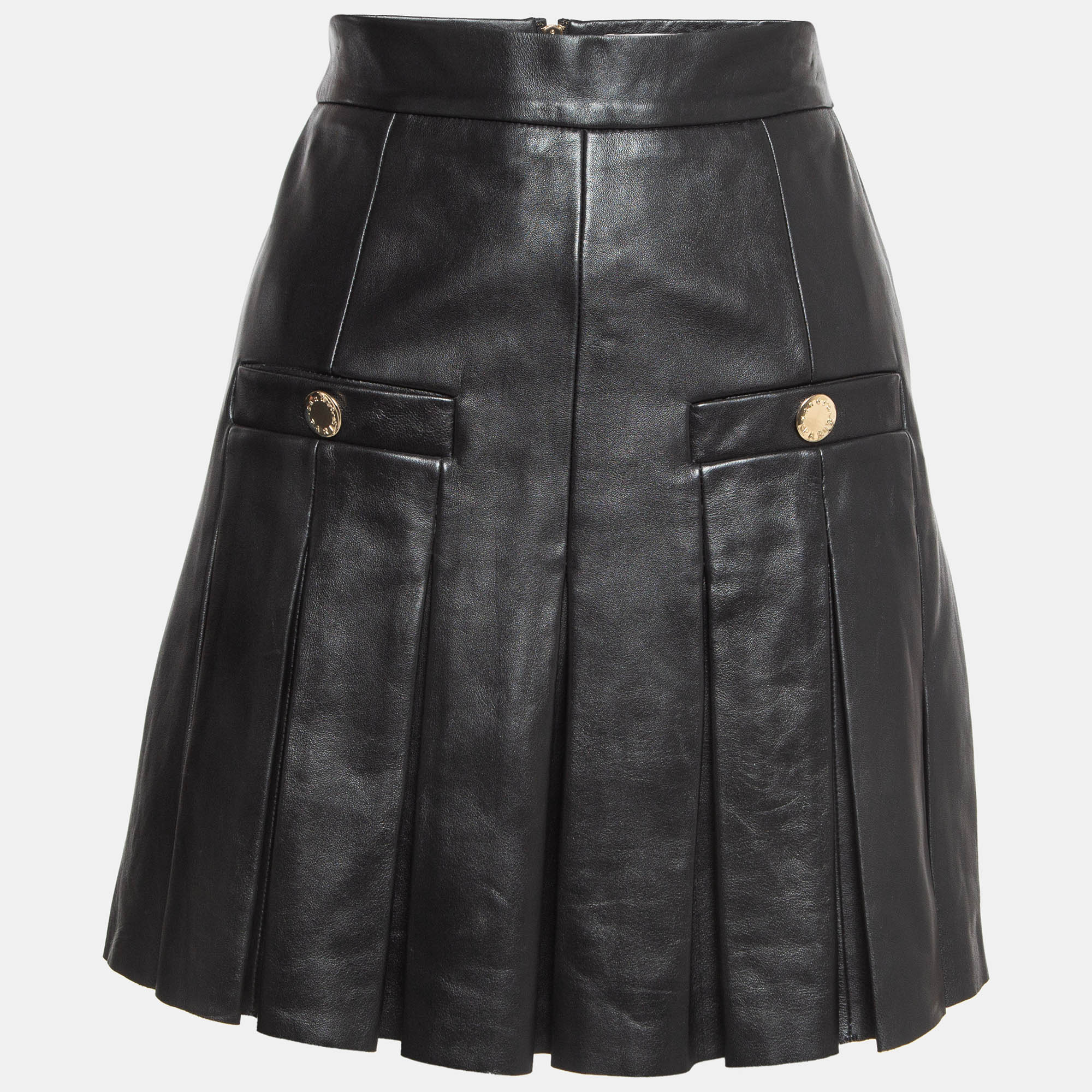 

Sandro Black Leather Pleated Mini Skirt XS