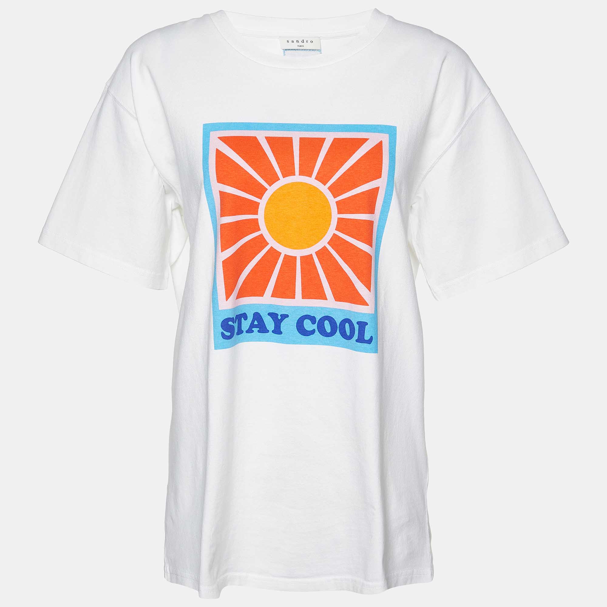 

Sandro White Graphic Print Cotton Crew Neck T-Shirt M