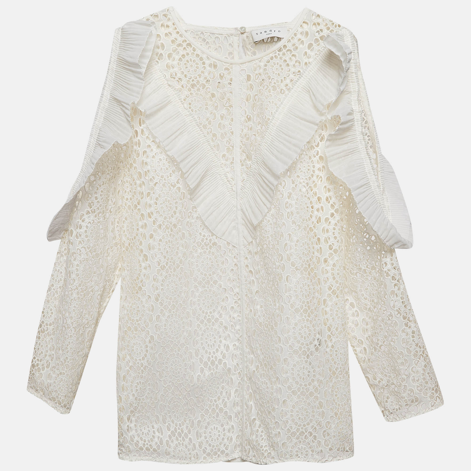 

Sandro Off-White Lace Full Sleeve Ruffled Top M