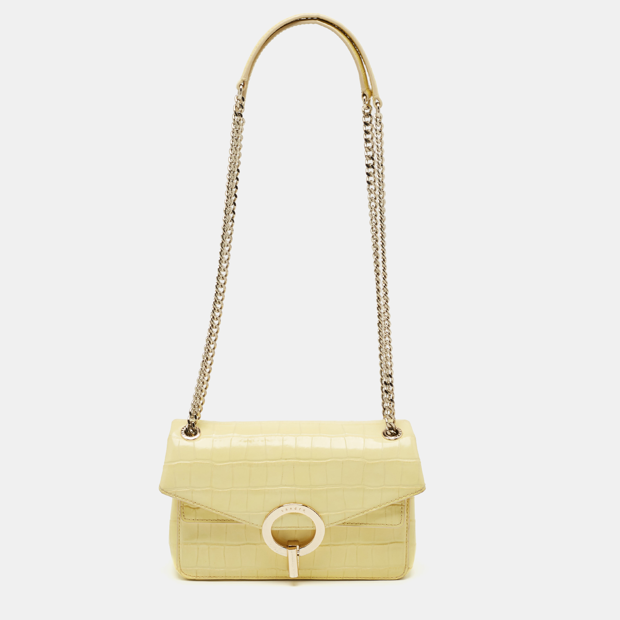 

Sandro Yellow Croc Embossed Leather Chain Shoulder Bag