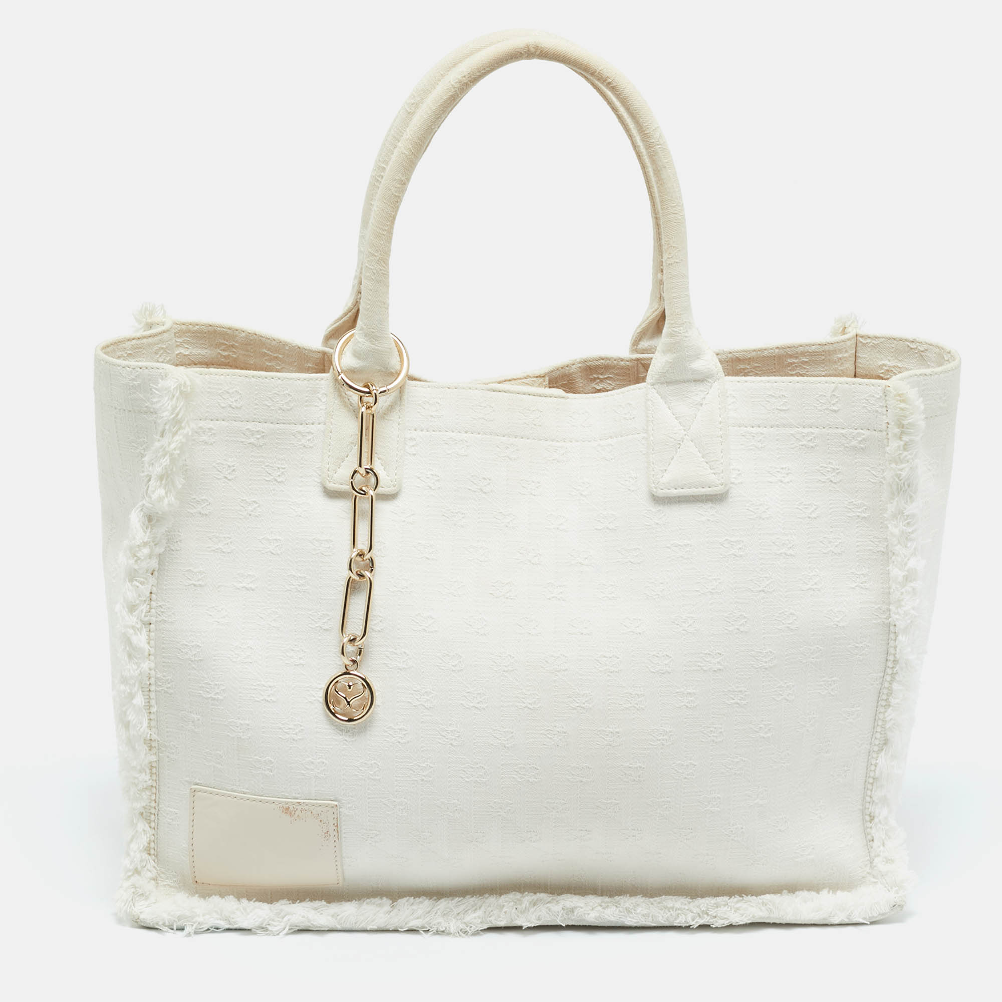 Pre-owned Sandro Off White Embroidered Canvas Shopper Tote