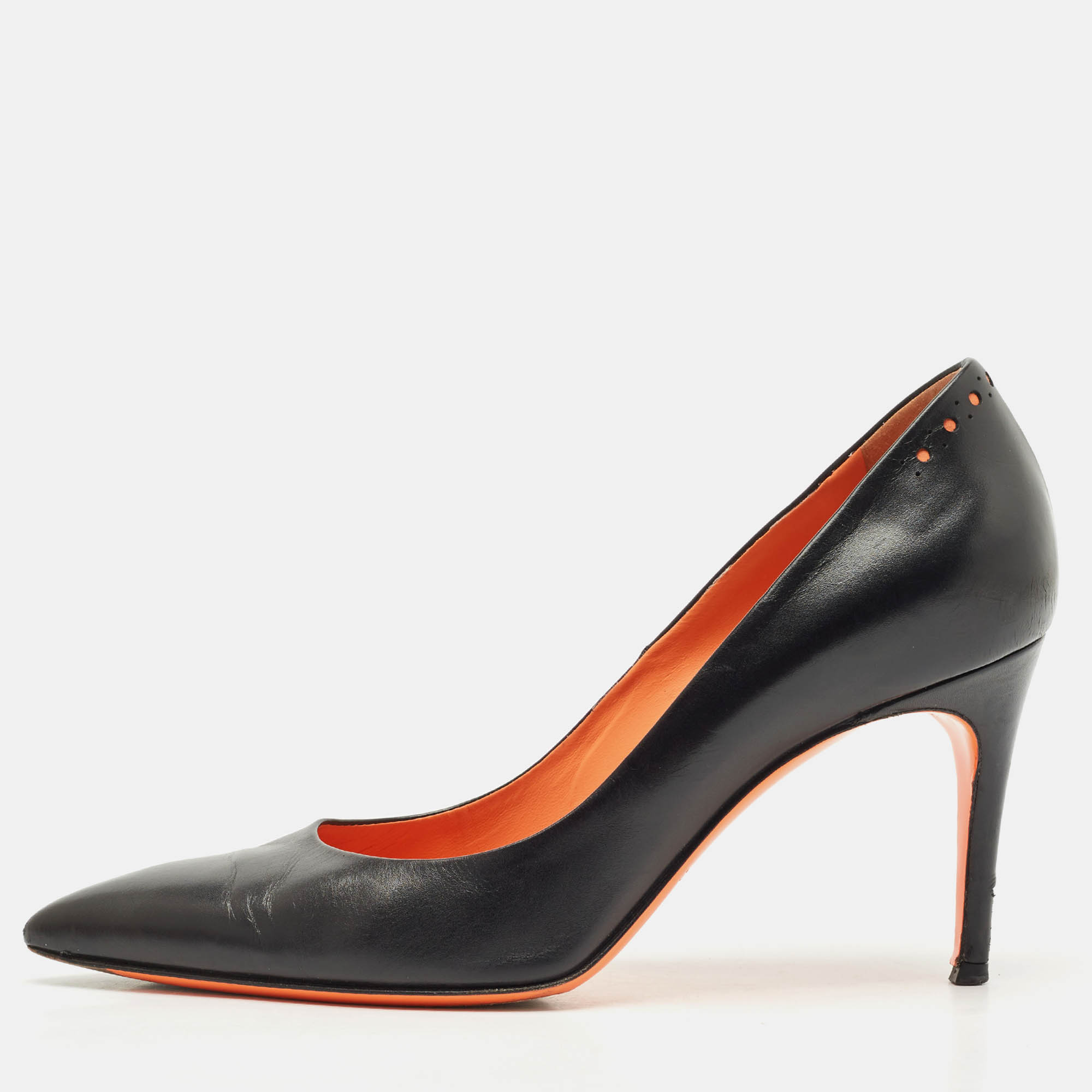 

Santoni Black Leather Pointed Toe Pumps Size