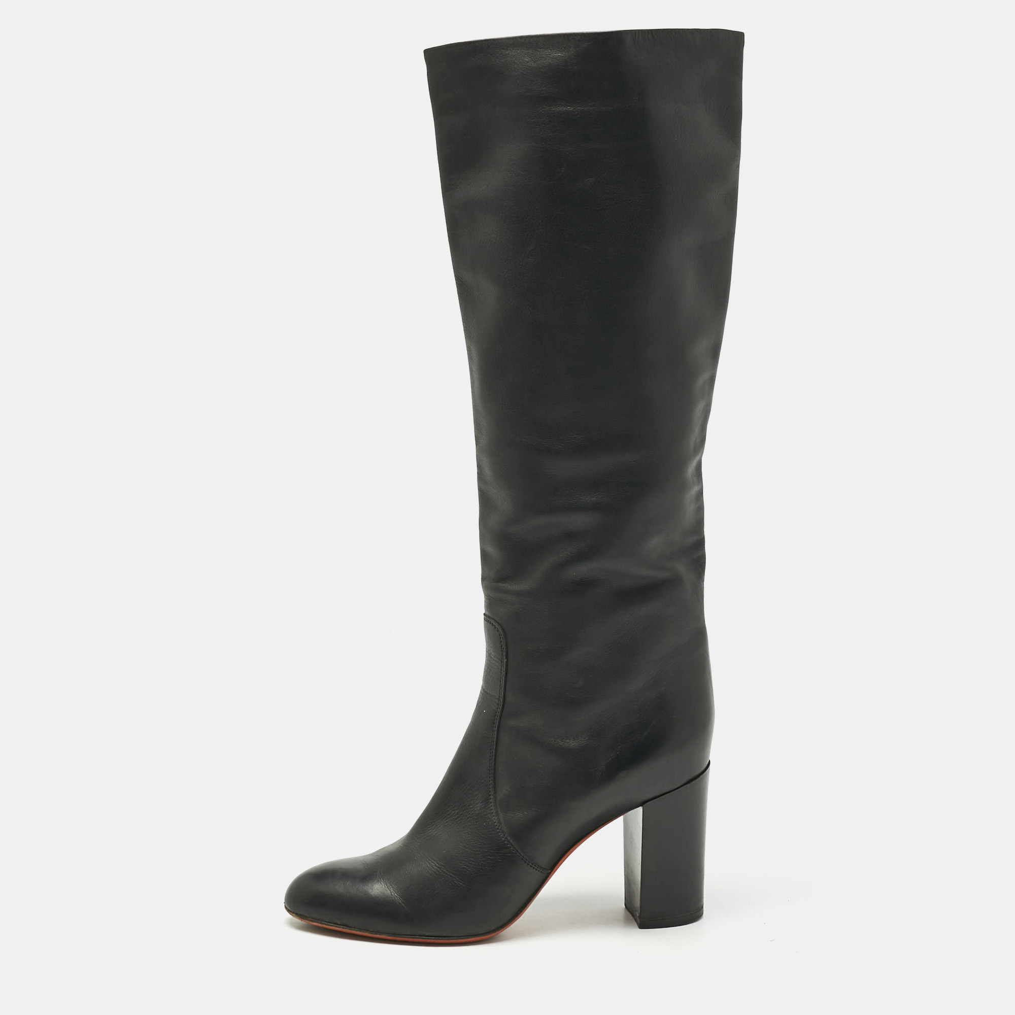 

Santoni Black Leather Knee Length Boots Size