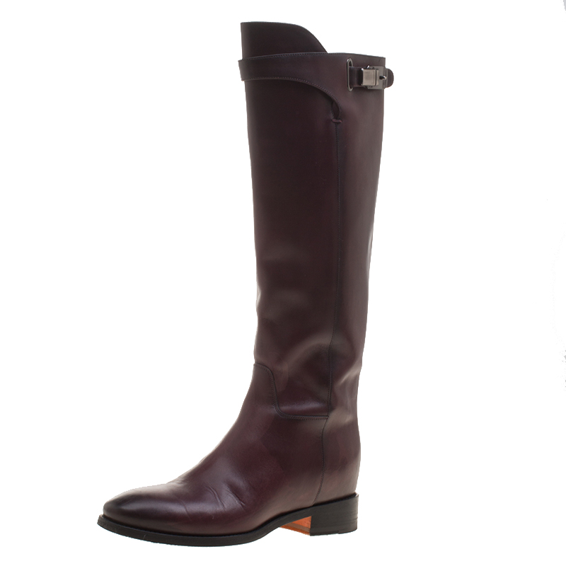 Pre Owned Santoni Burgundy Leather High Boots Size 37.5
