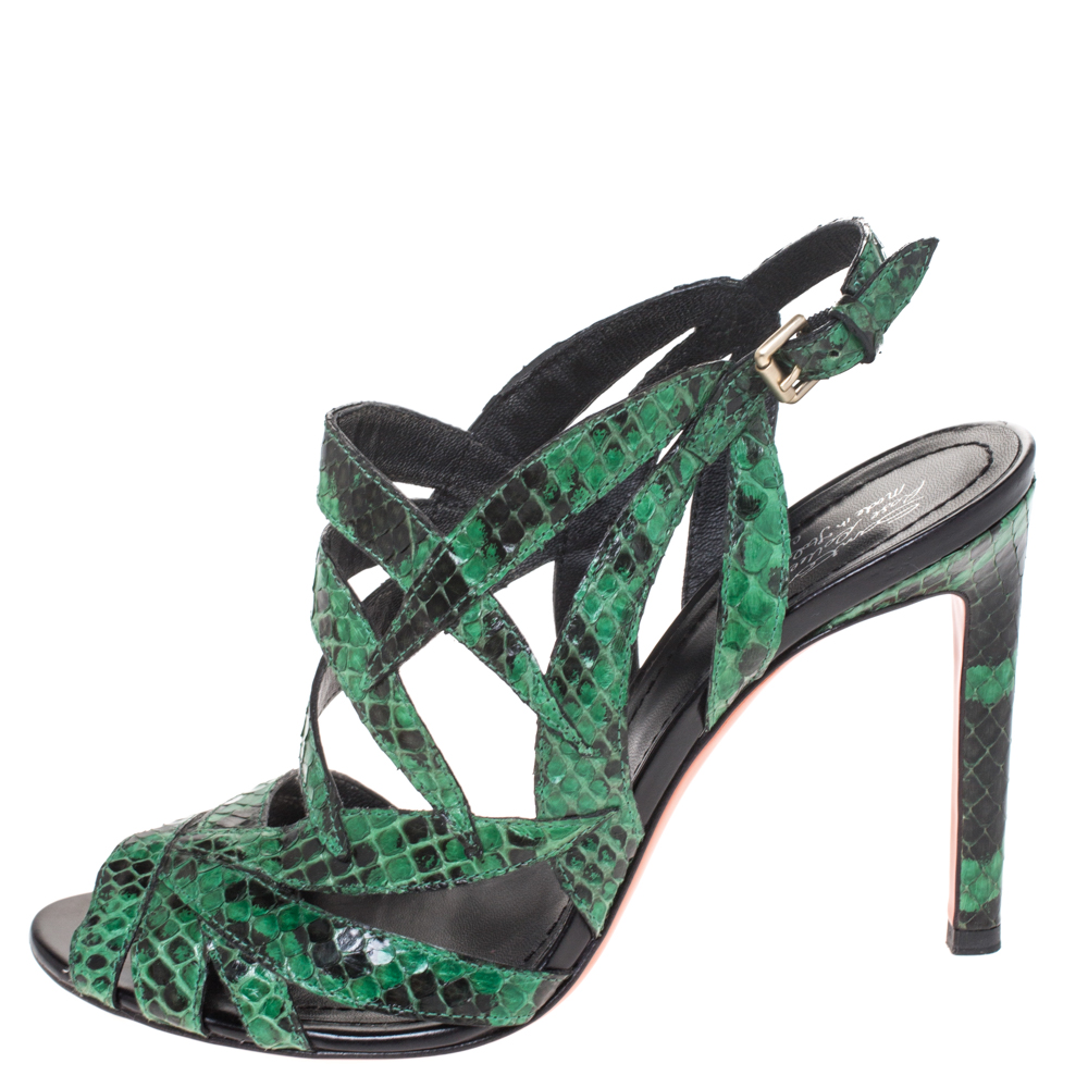 

Santoni Green Python Leather Strappy Slingback Sandals Size